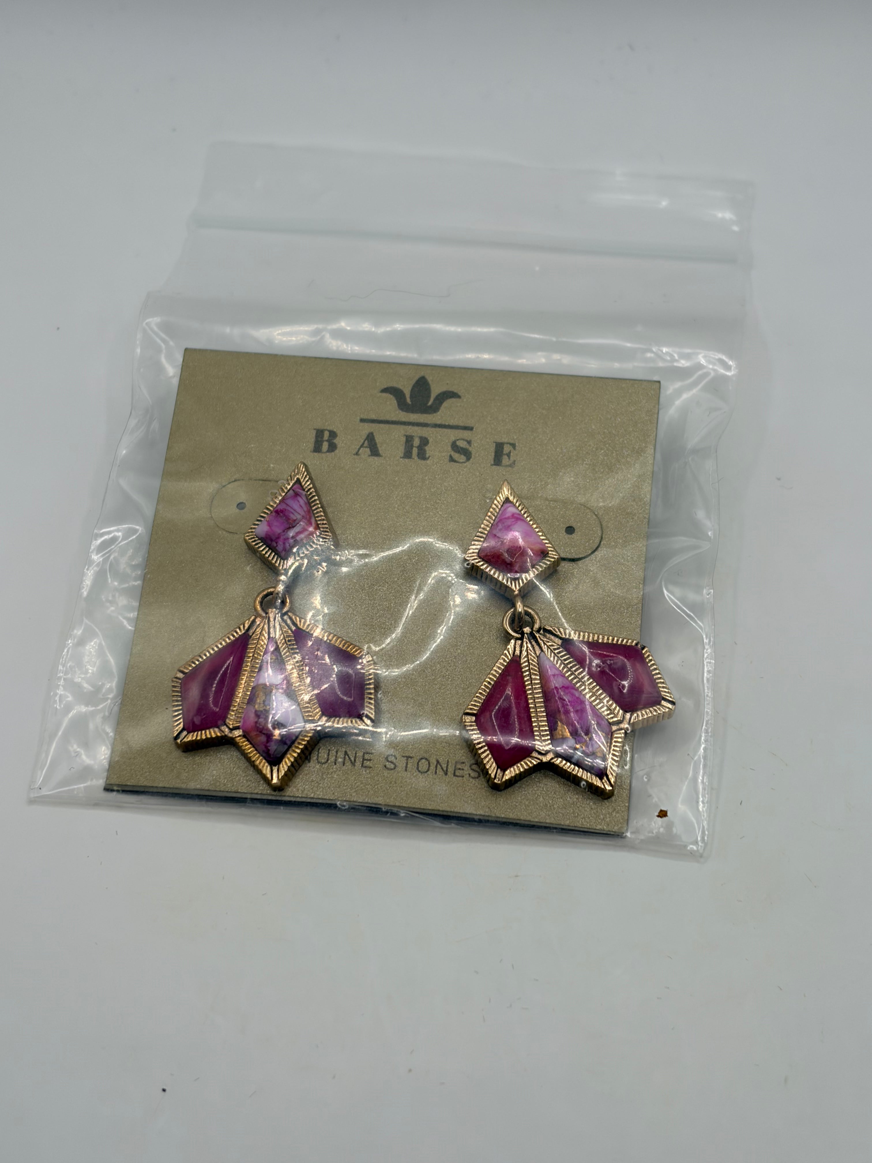 Barse Pink Agate and Spiny Oyster Shell Matrix Gold Earrings Women's