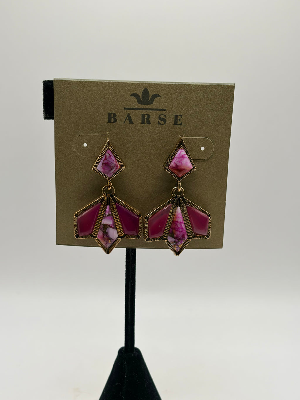 Barse Pink Agate and Spiny Oyster Shell Matrix Gold Earrings Women's