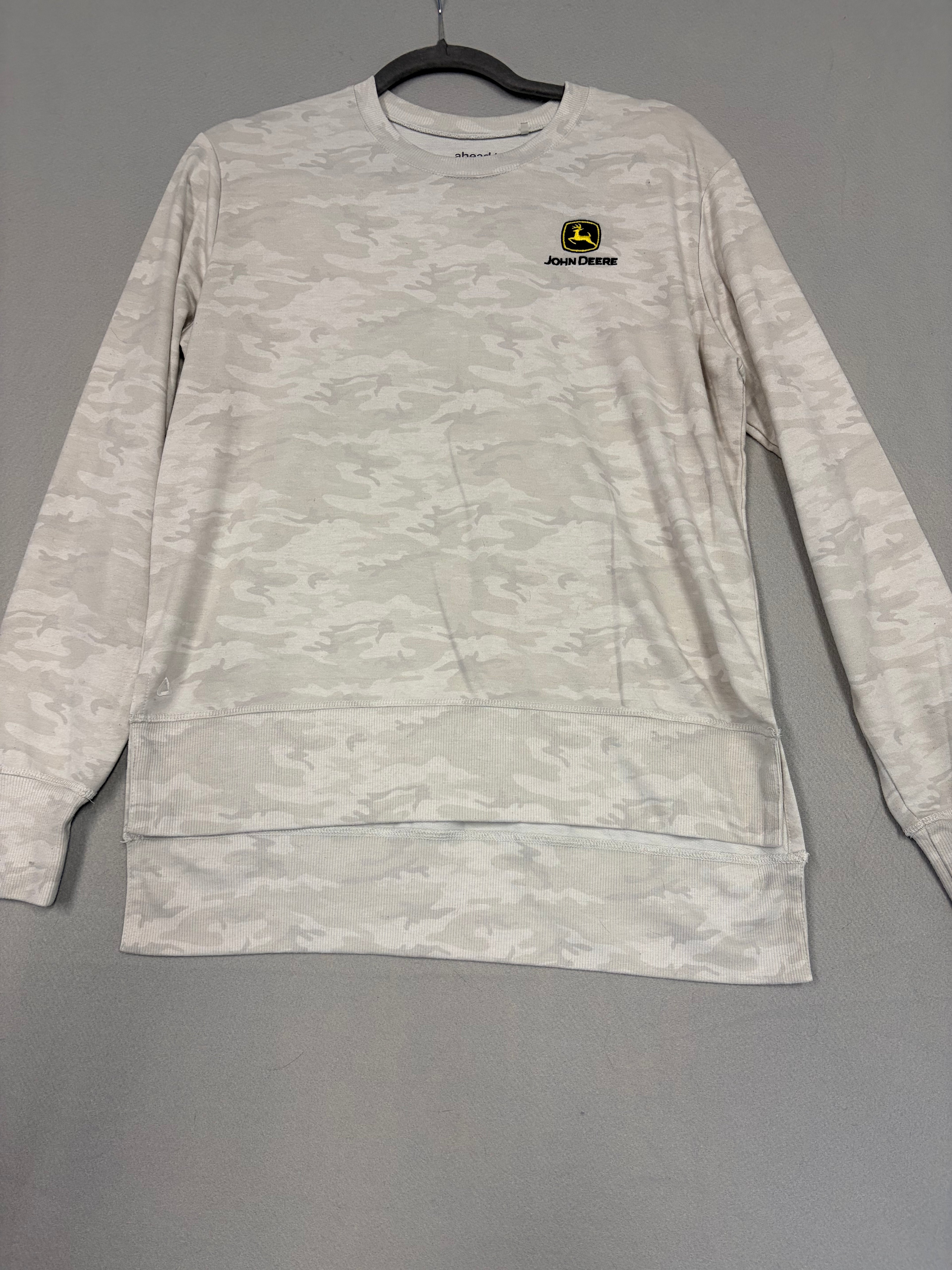 Ahead John Deere Casuals Light Gray Camo Crewneck Shirt Medium