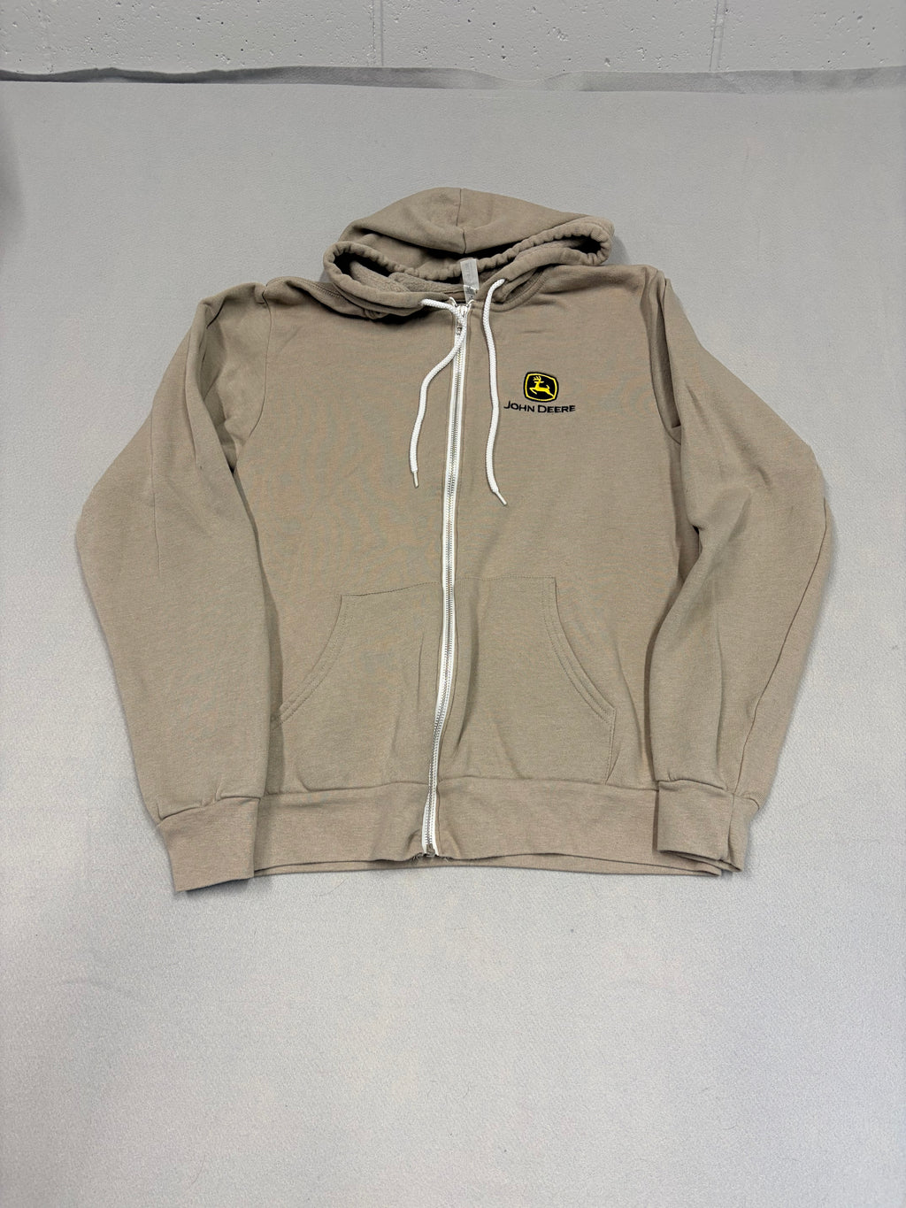 John Deere Full-Zip Hoodie M Khaki Bella+Canvas Embroidered Logo