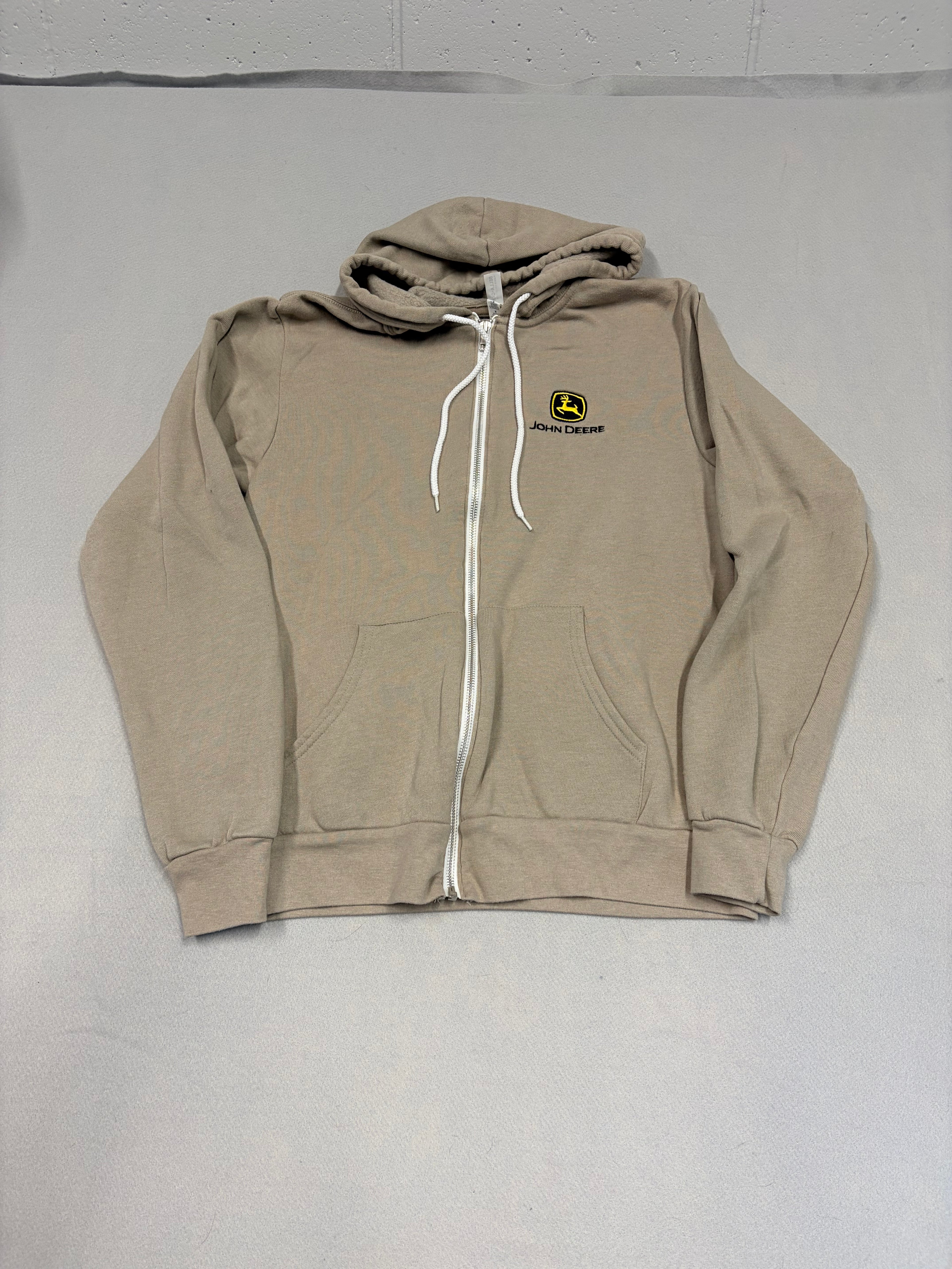John Deere Full-Zip Hoodie M Khaki Bella+Canvas Embroidered Logo