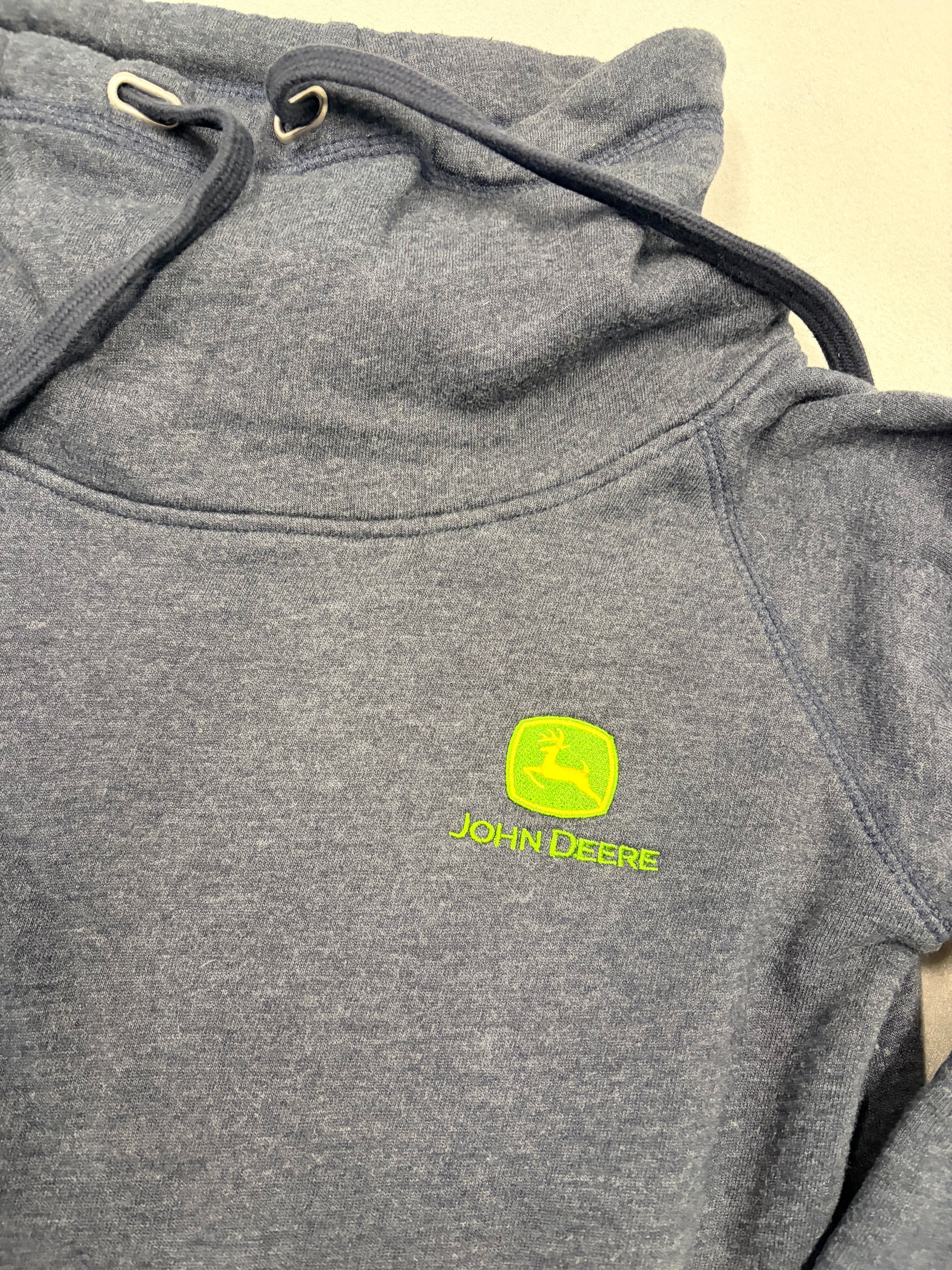 John Deere Womens Navy Heather Pullover Hoodie Embroidered Logo