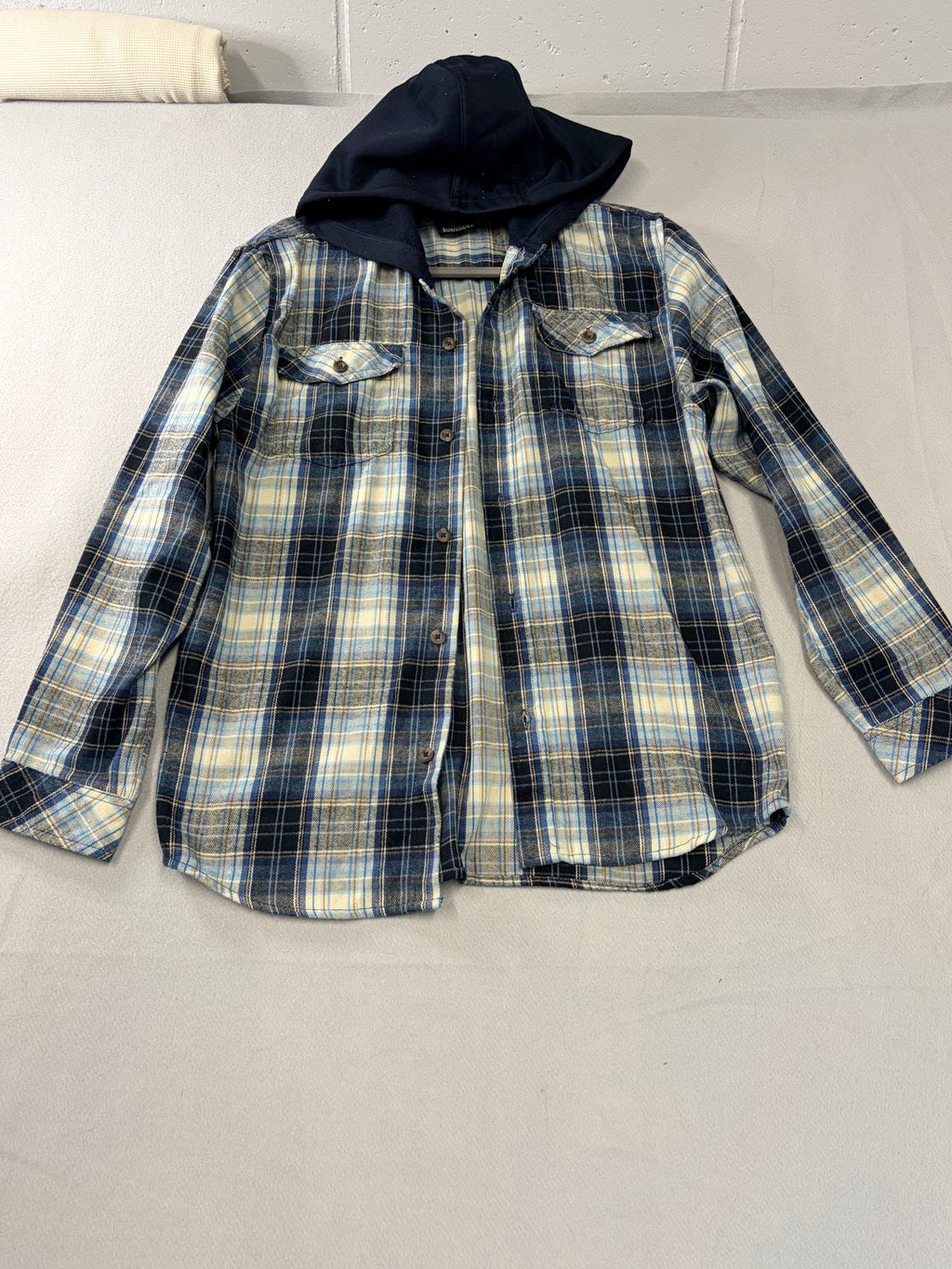 Burnside Blue Plaid Hooded Flannel Shirt Size 16 Men's