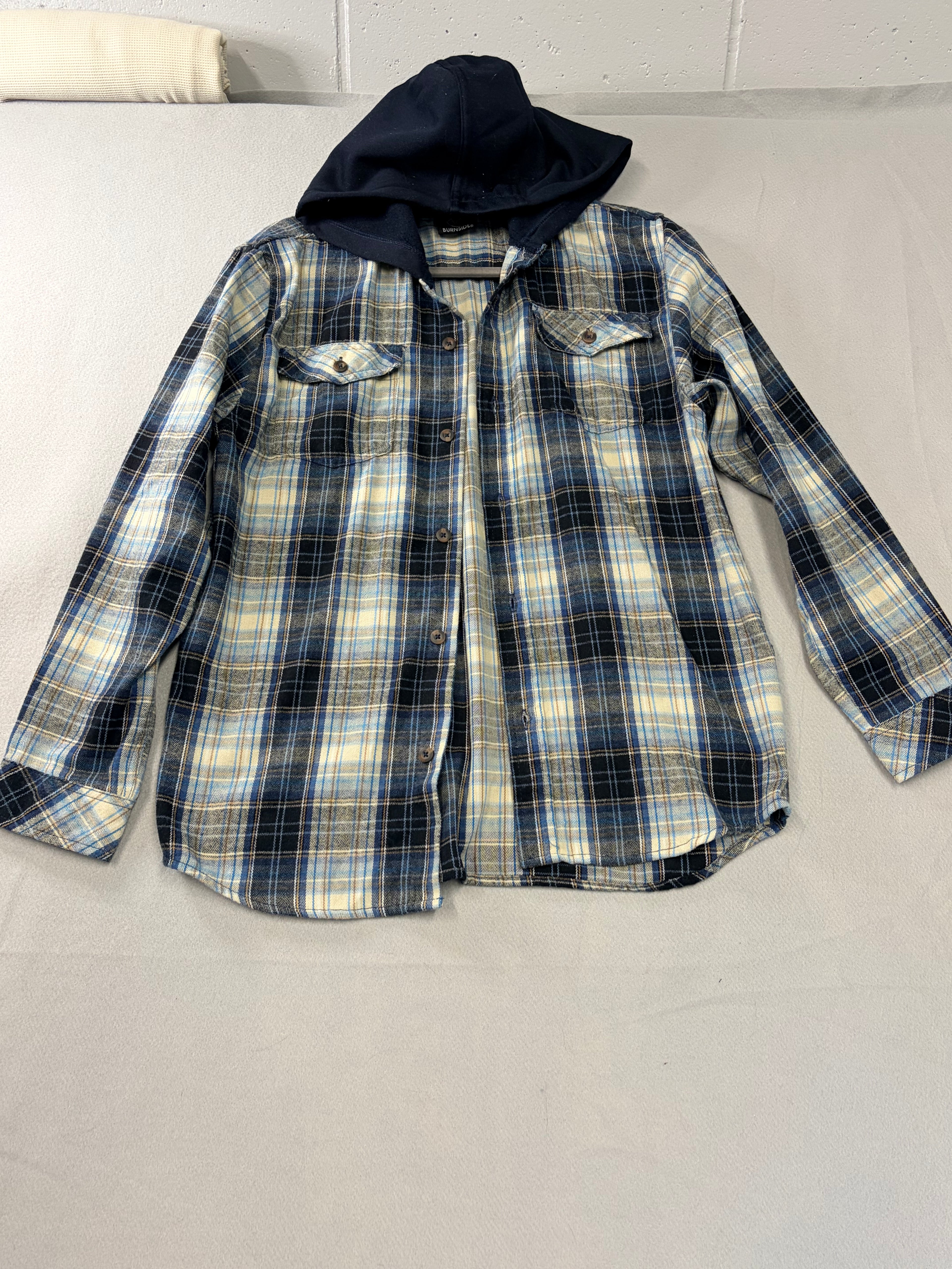 Burnside Blue Plaid Hooded Flannel Shirt Size 16 Men's