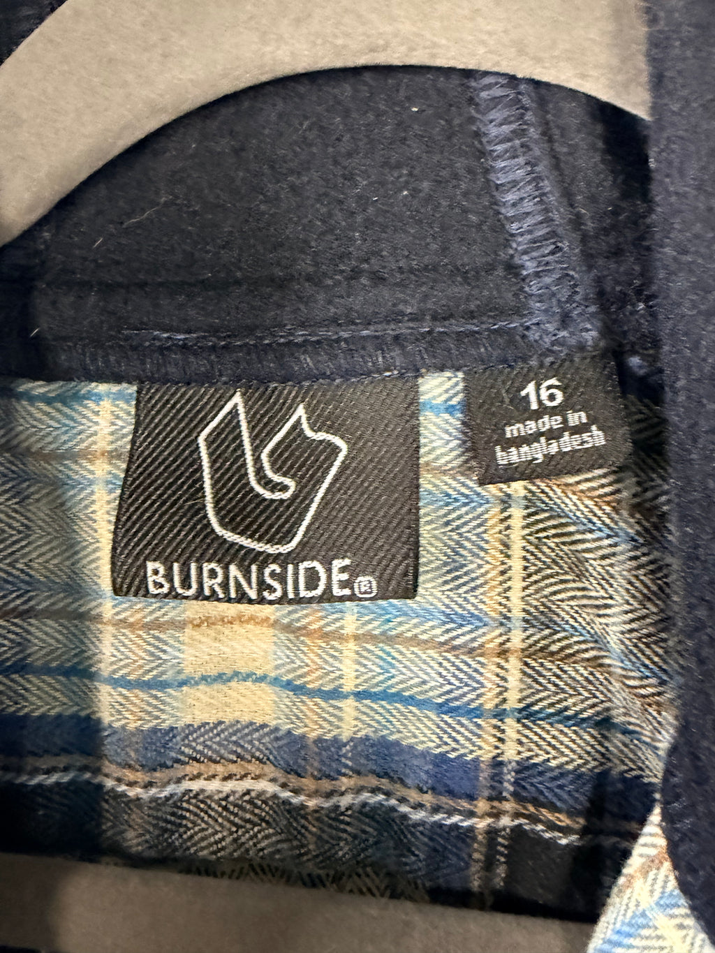Burnside Blue Plaid Hooded Flannel Shirt Size 16 Men's
