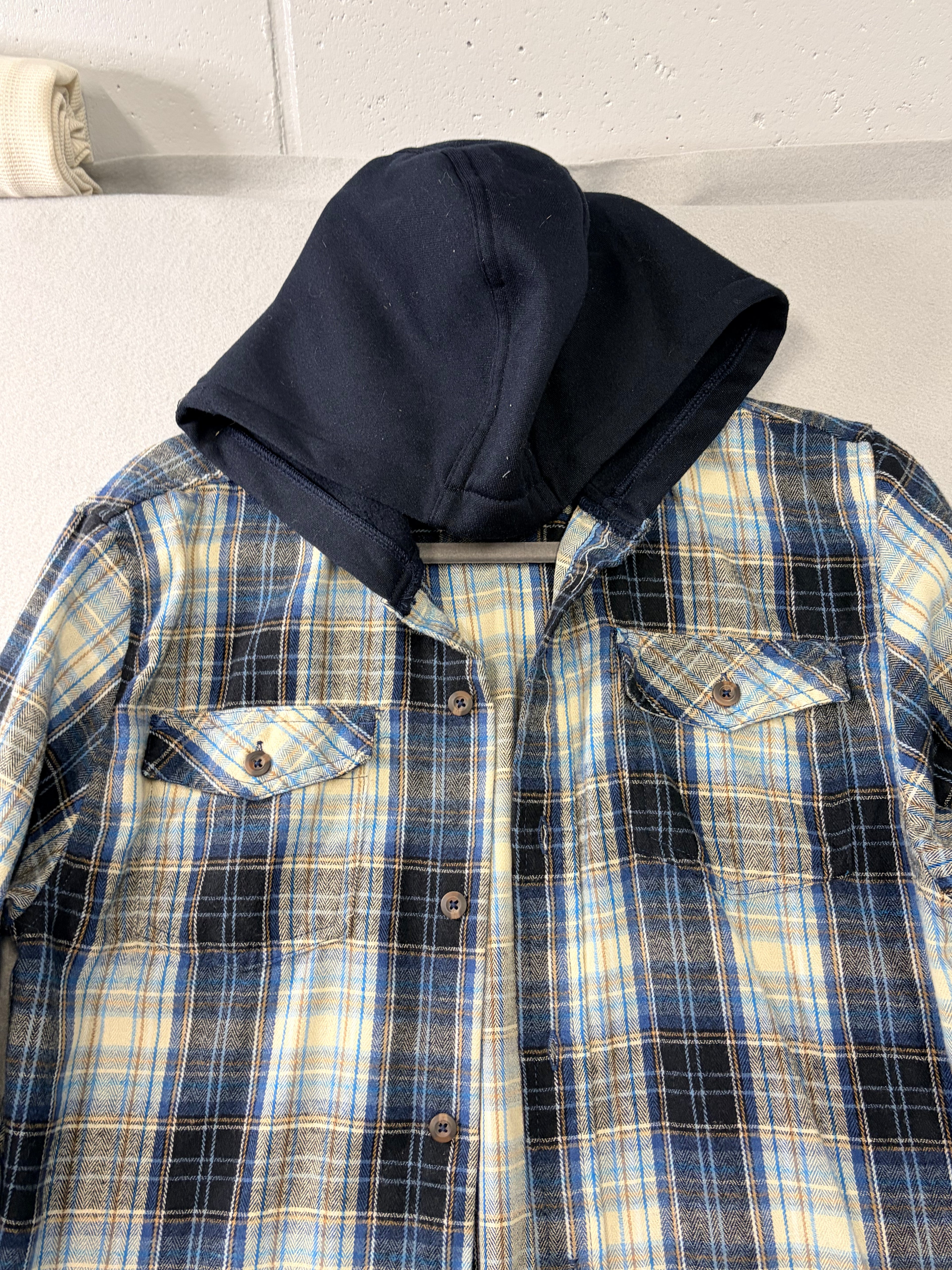 Burnside Blue Plaid Hooded Flannel Shirt Size 16 Men's