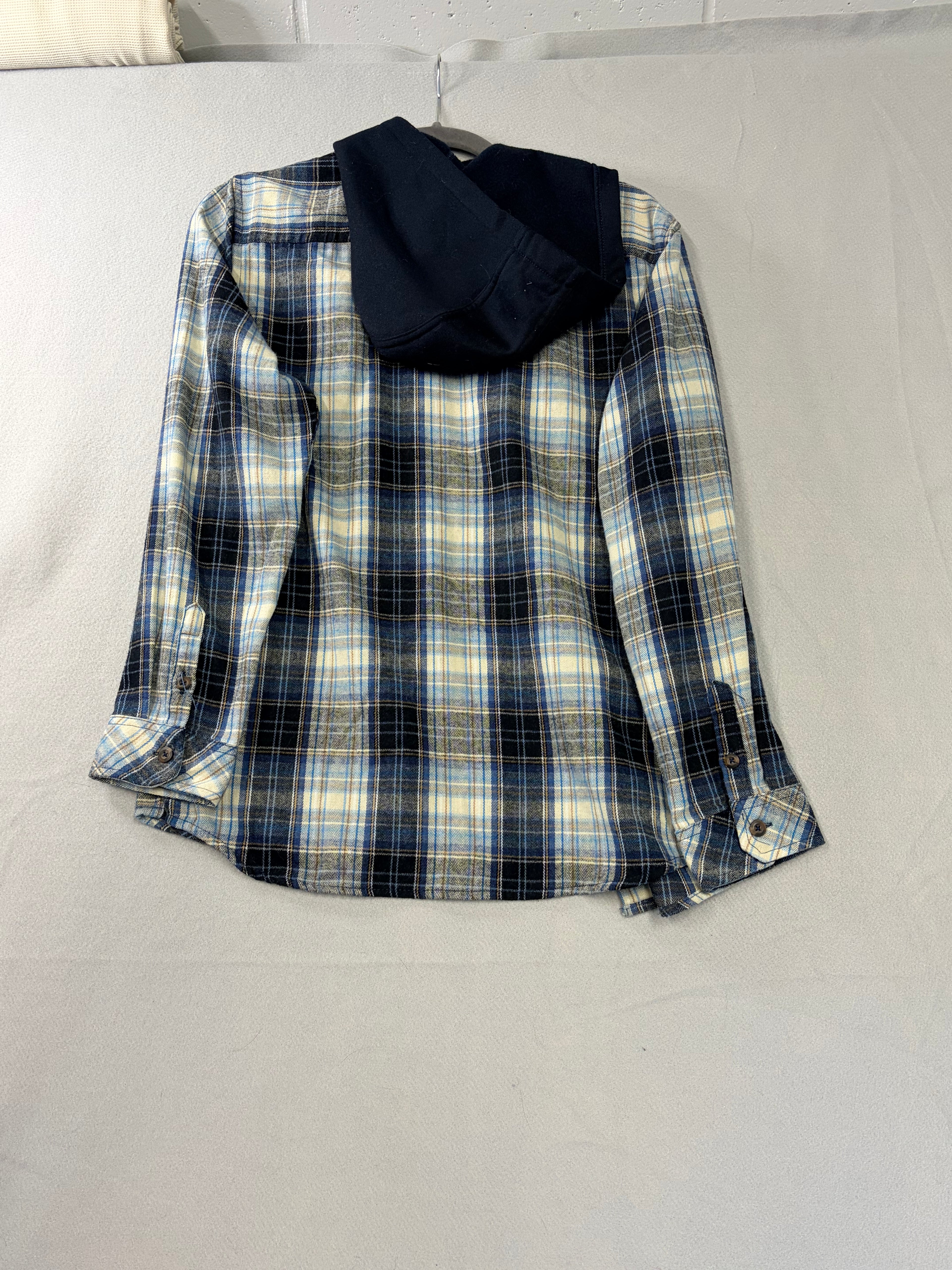 Burnside Blue Plaid Hooded Flannel Shirt Size 16 Men's