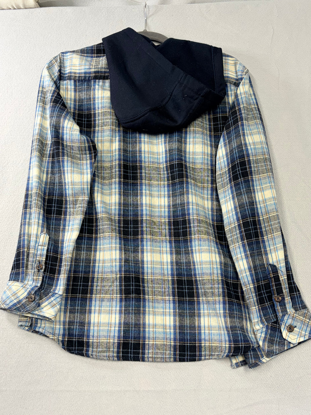 Burnside Blue Plaid Hooded Flannel Shirt Size 16 Men's