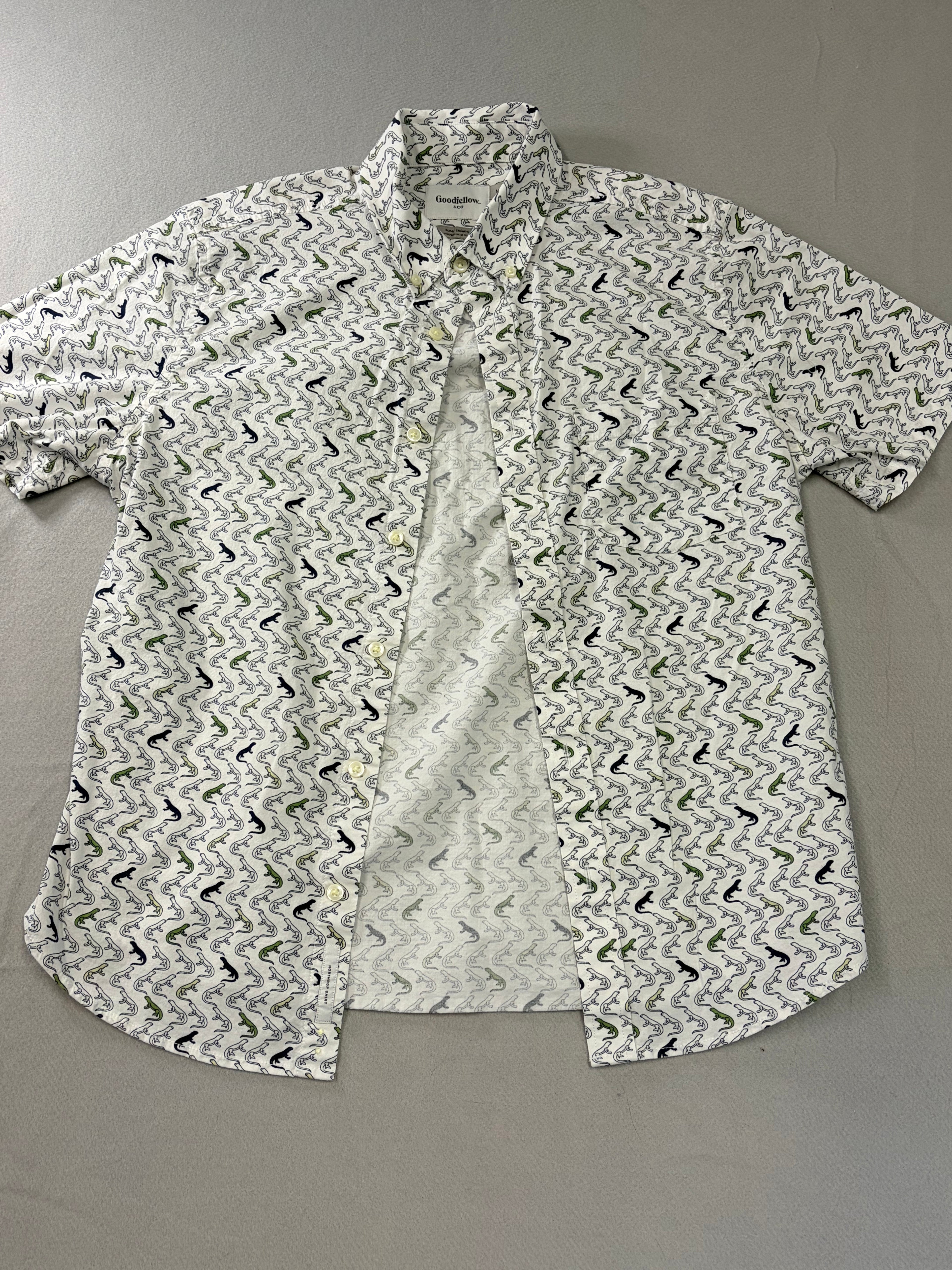 Goodfellow & Co Lizard Print Short Sleeve Button Up Shirt White M Men's
