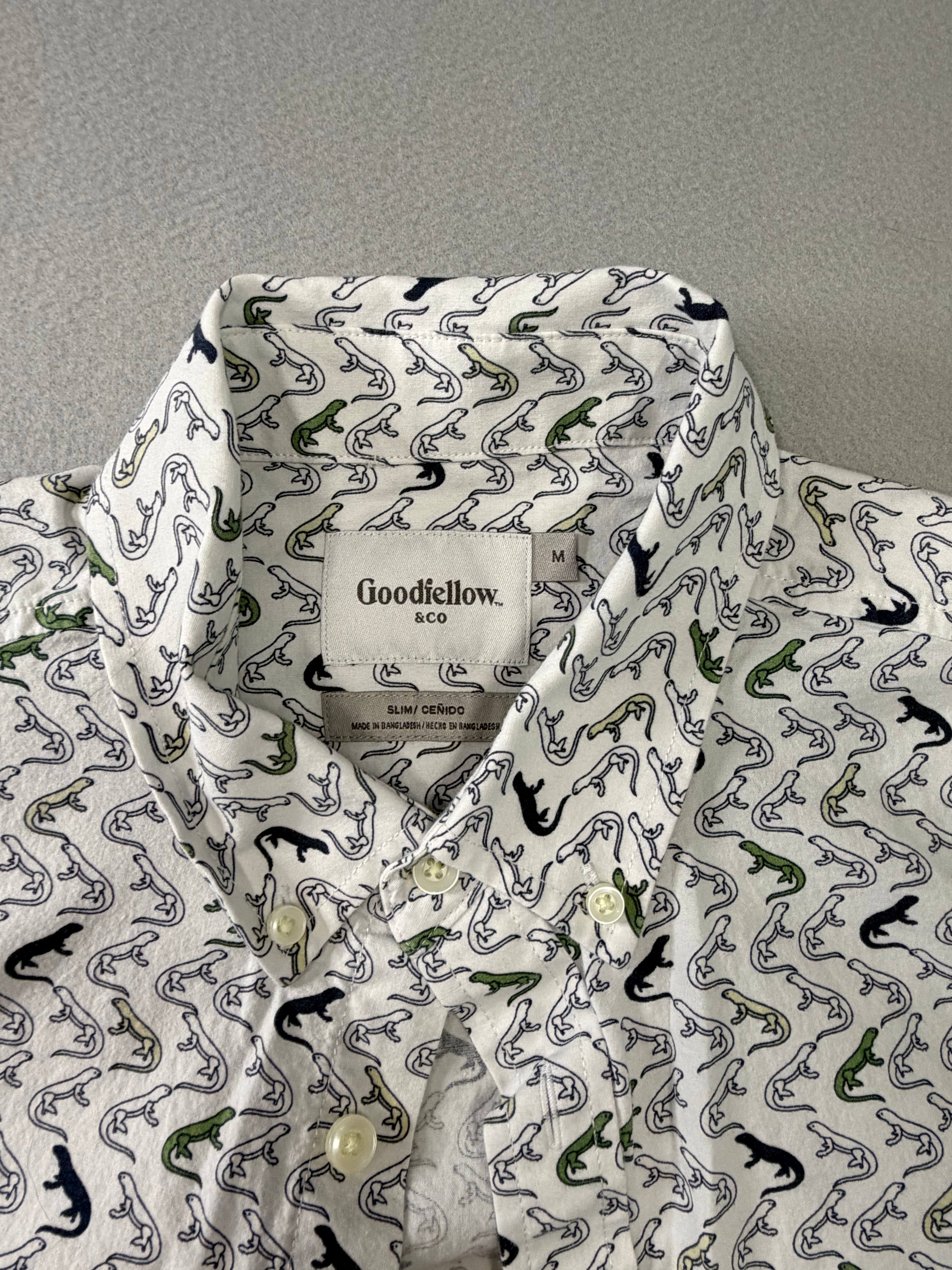 Goodfellow & Co Lizard Print Short Sleeve Button Up Shirt White M Men's