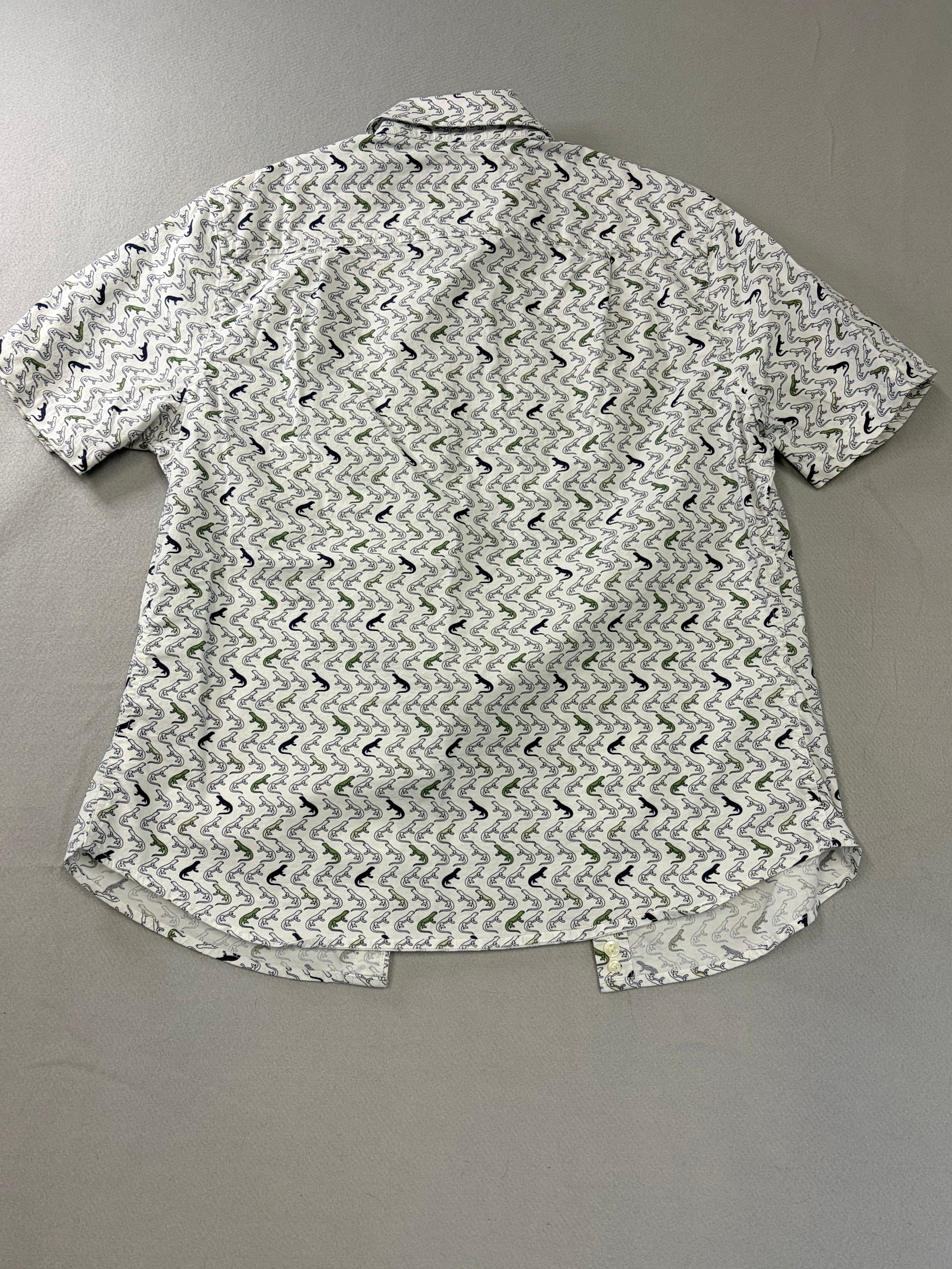Goodfellow & Co Lizard Print Short Sleeve Button Up Shirt White M Men's