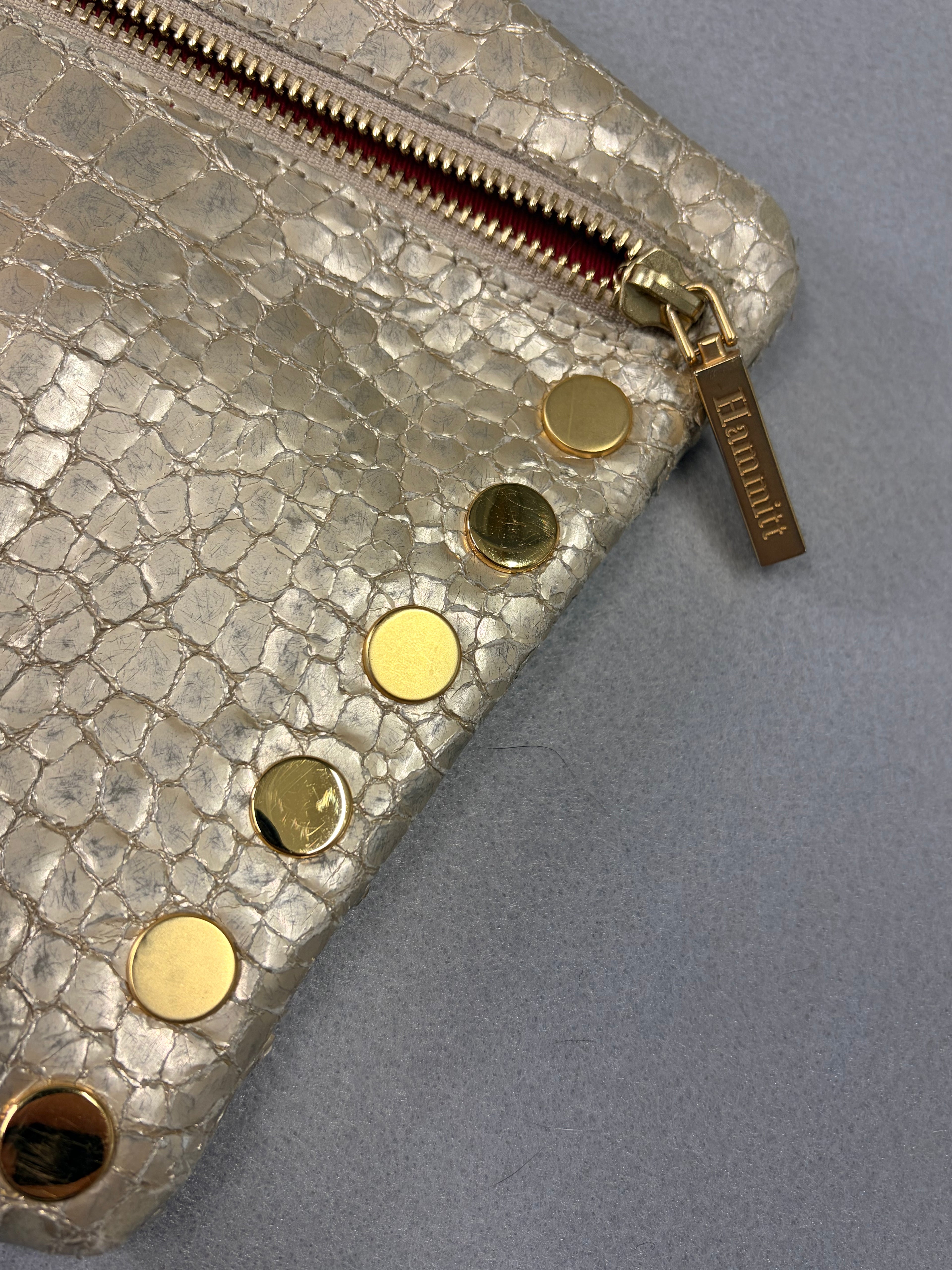 Hammitt Gold Croc-Embossed Leather Clutch Studded Women's