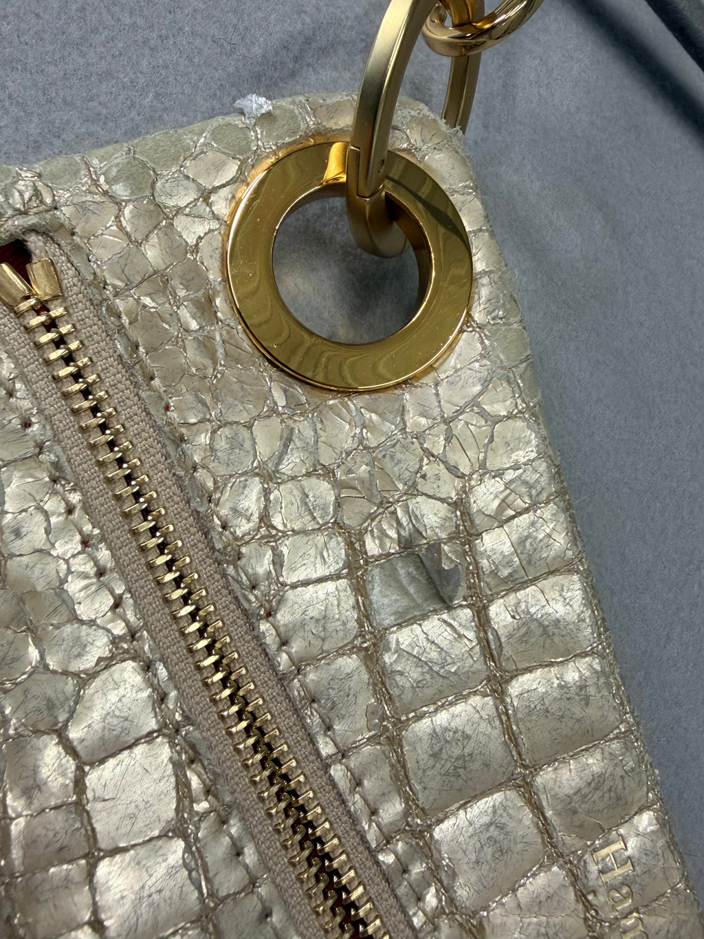 Hammitt Gold Croc-Embossed Leather Clutch Studded Women's