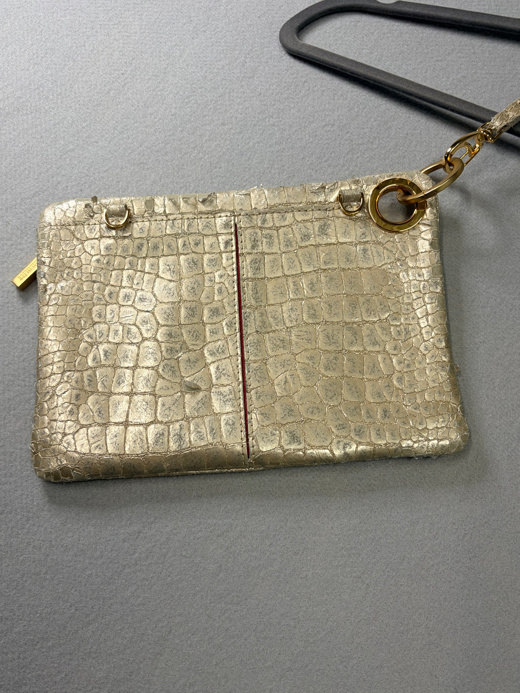Hammitt Gold Croc-Embossed Leather Clutch Studded Women's