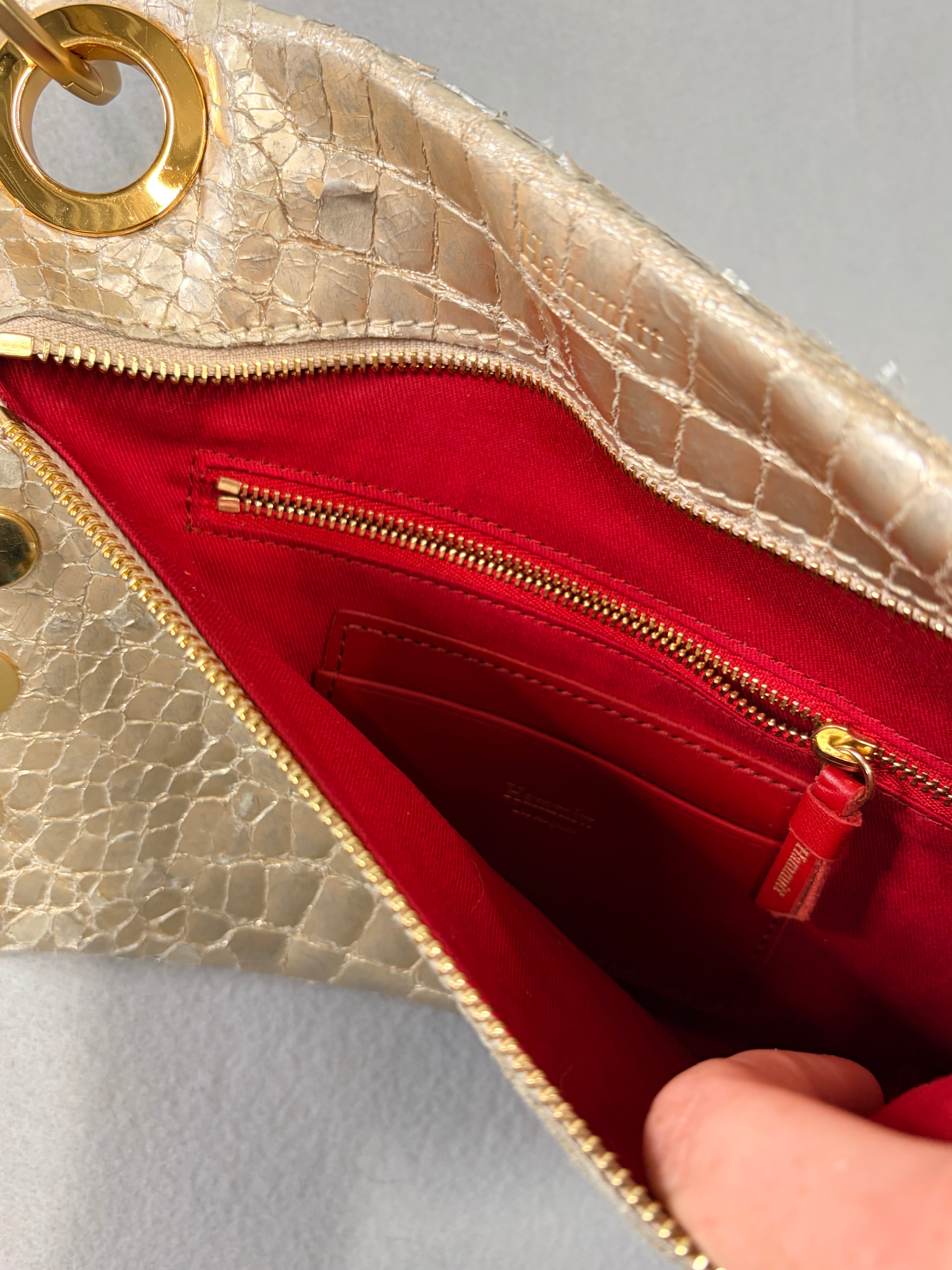 Hammitt Gold Croc-Embossed Leather Clutch Studded Women's