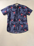 Burnside L 14-16 Bird of Paradise Short Sleeve Button Up Navy Shirt Men's