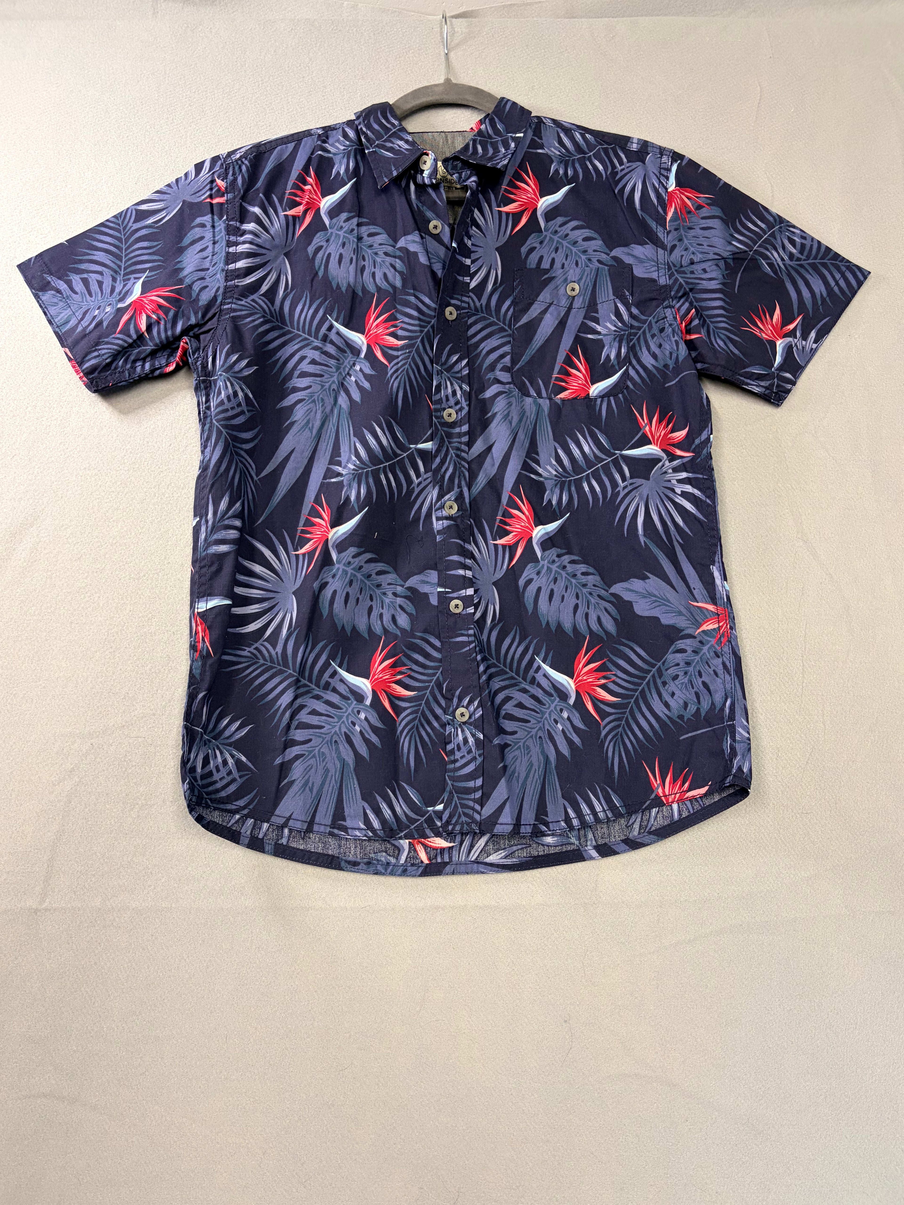 Burnside L 14-16 Bird of Paradise Short Sleeve Button Up Navy Shirt Men's