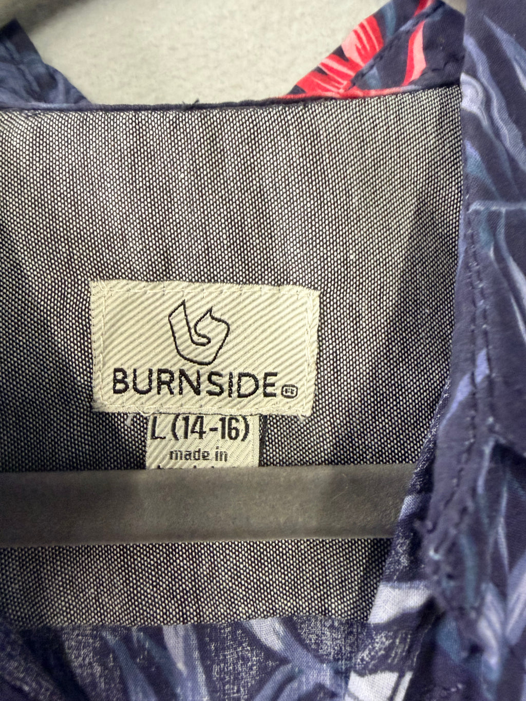 Burnside L 14-16 Bird of Paradise Short Sleeve Button Up Navy Shirt Men's