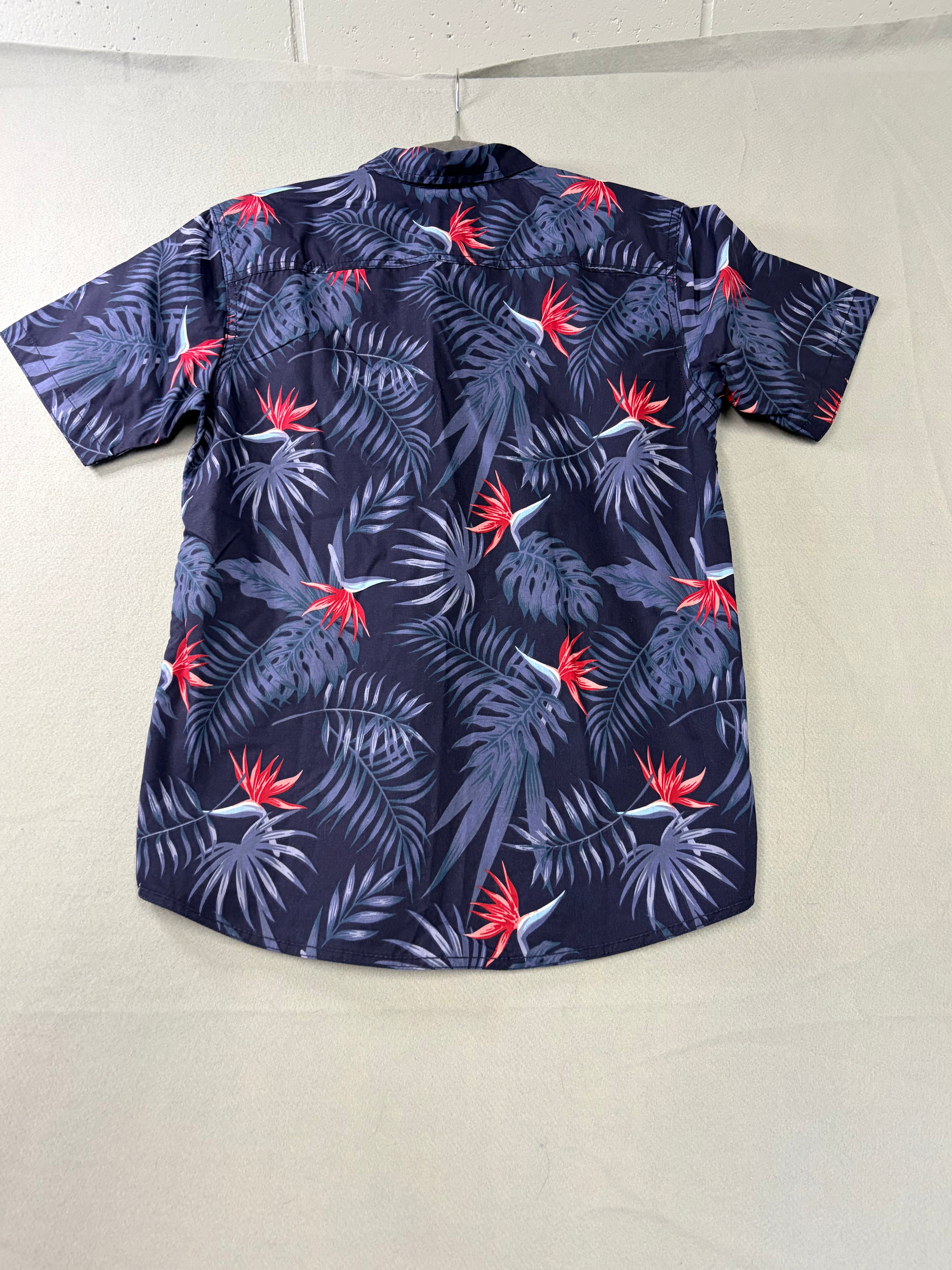 Burnside L 14-16 Bird of Paradise Short Sleeve Button Up Navy Shirt Men's