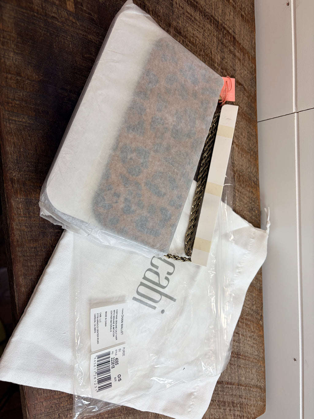 Cabi Style 4085 Chain Wallet Leopard Print Calf Hair Crossbody Women's