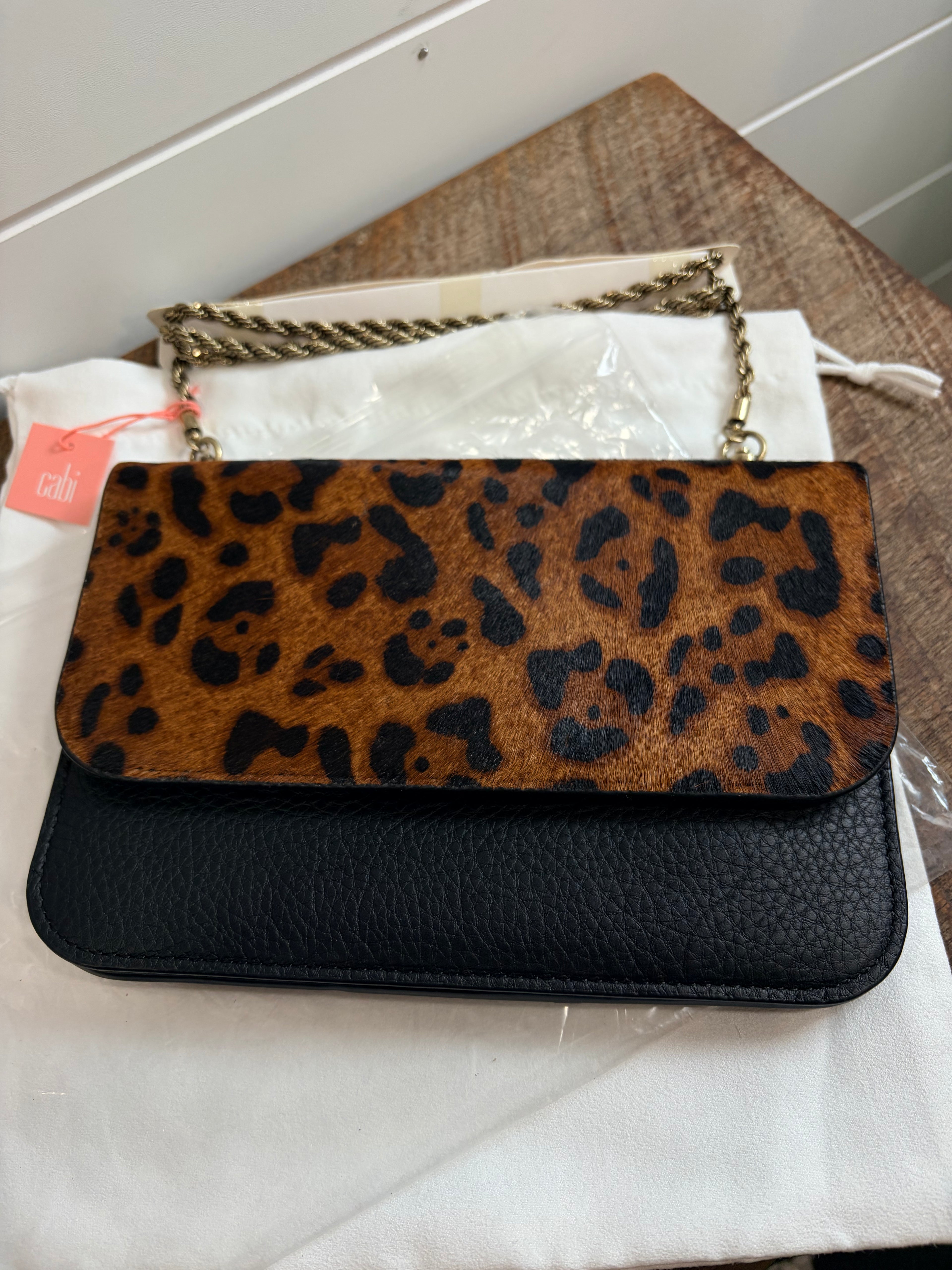 Cabi Style 4085 Chain Wallet Leopard Print Calf Hair Crossbody Women's