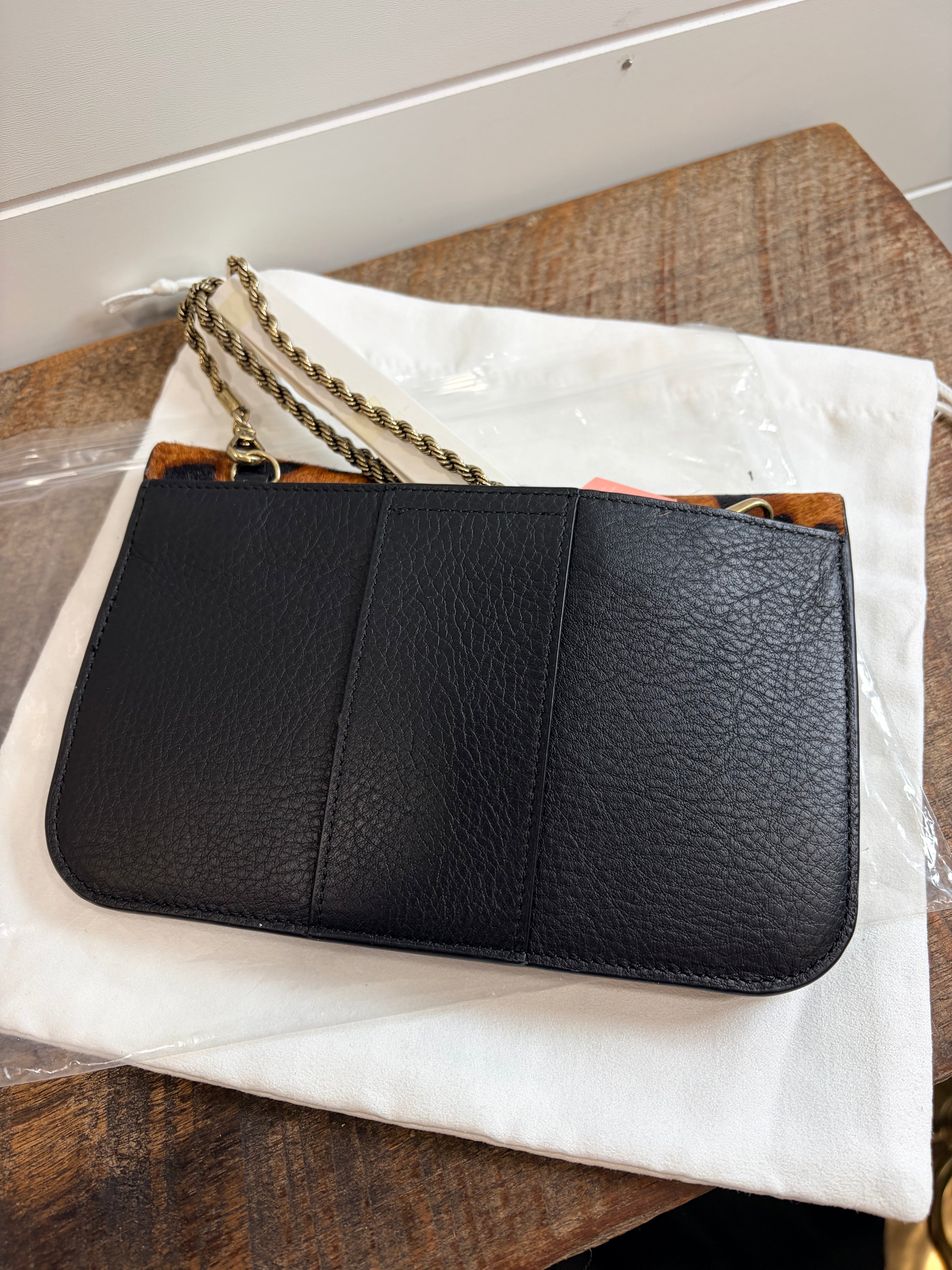 Cabi Style 4085 Chain Wallet Leopard Print Calf Hair Crossbody Women's
