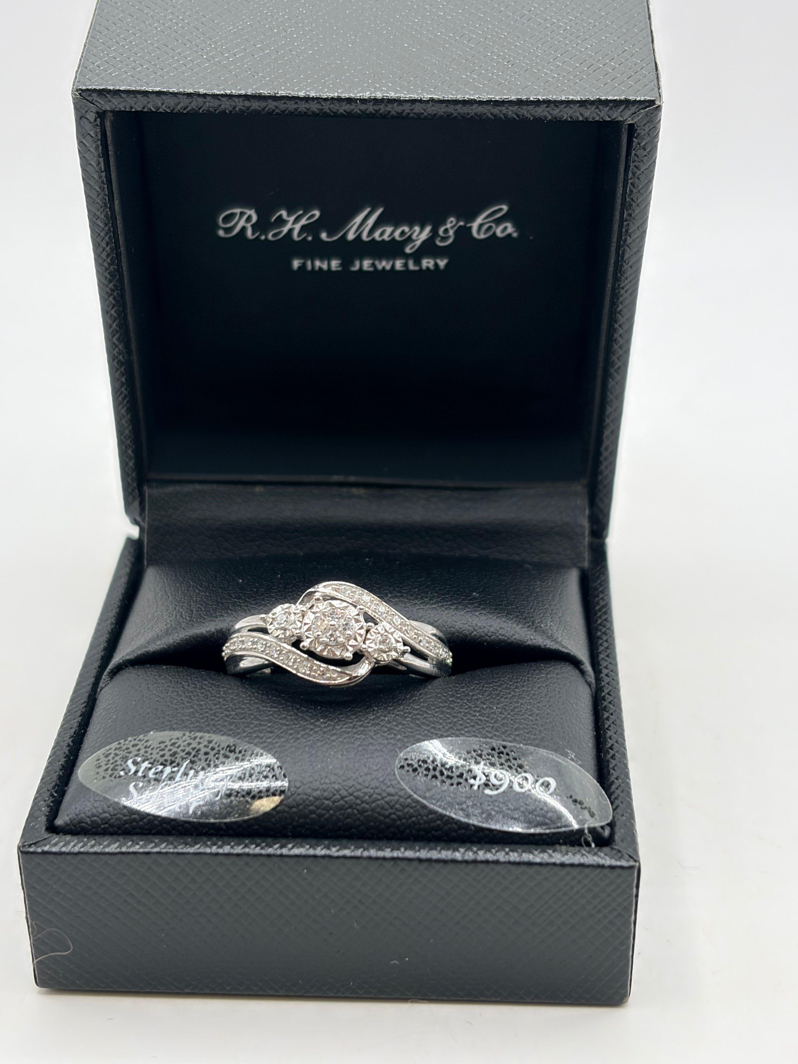 R. H. Macy & Co. Sterling Silver Diamond Three Stone Ring - Size 7 - NIB