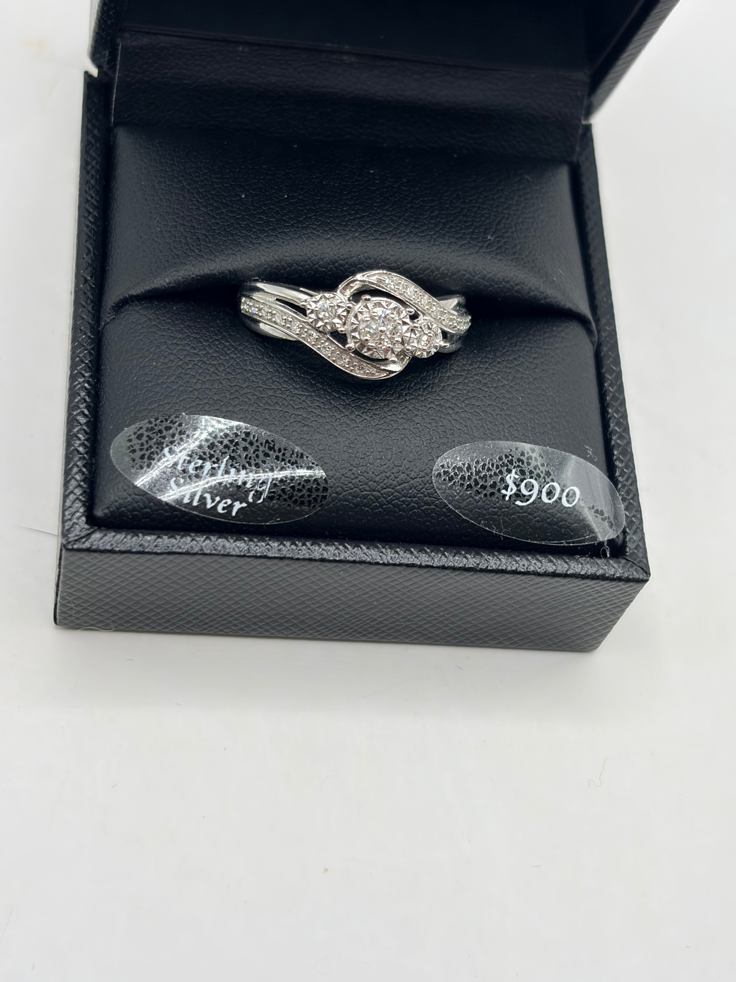 R. H. Macy & Co. Sterling Silver Diamond Three Stone Ring - Size 7 - NIB