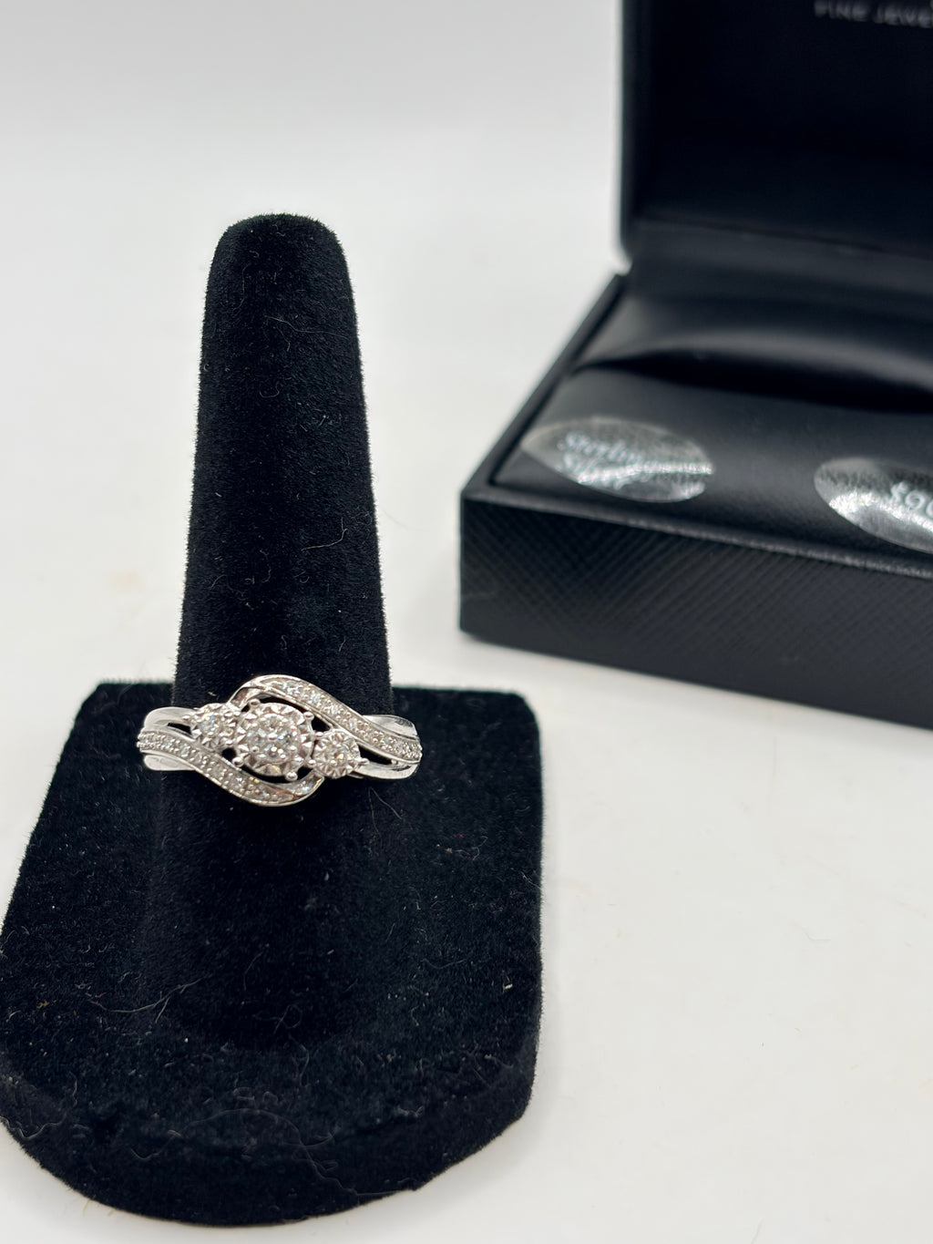 R. H. Macy & Co. Sterling Silver Diamond Three Stone Ring - Size 7 - NIB