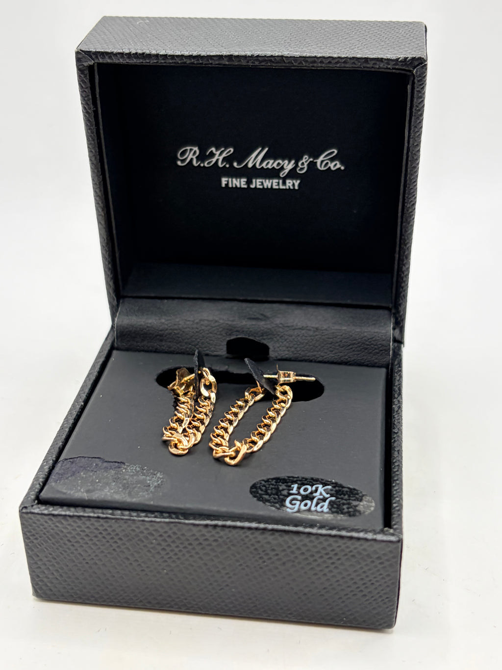 R. H. Macy & Co. 10K Gold Curb Link Chain Huggie Earrings - NIB