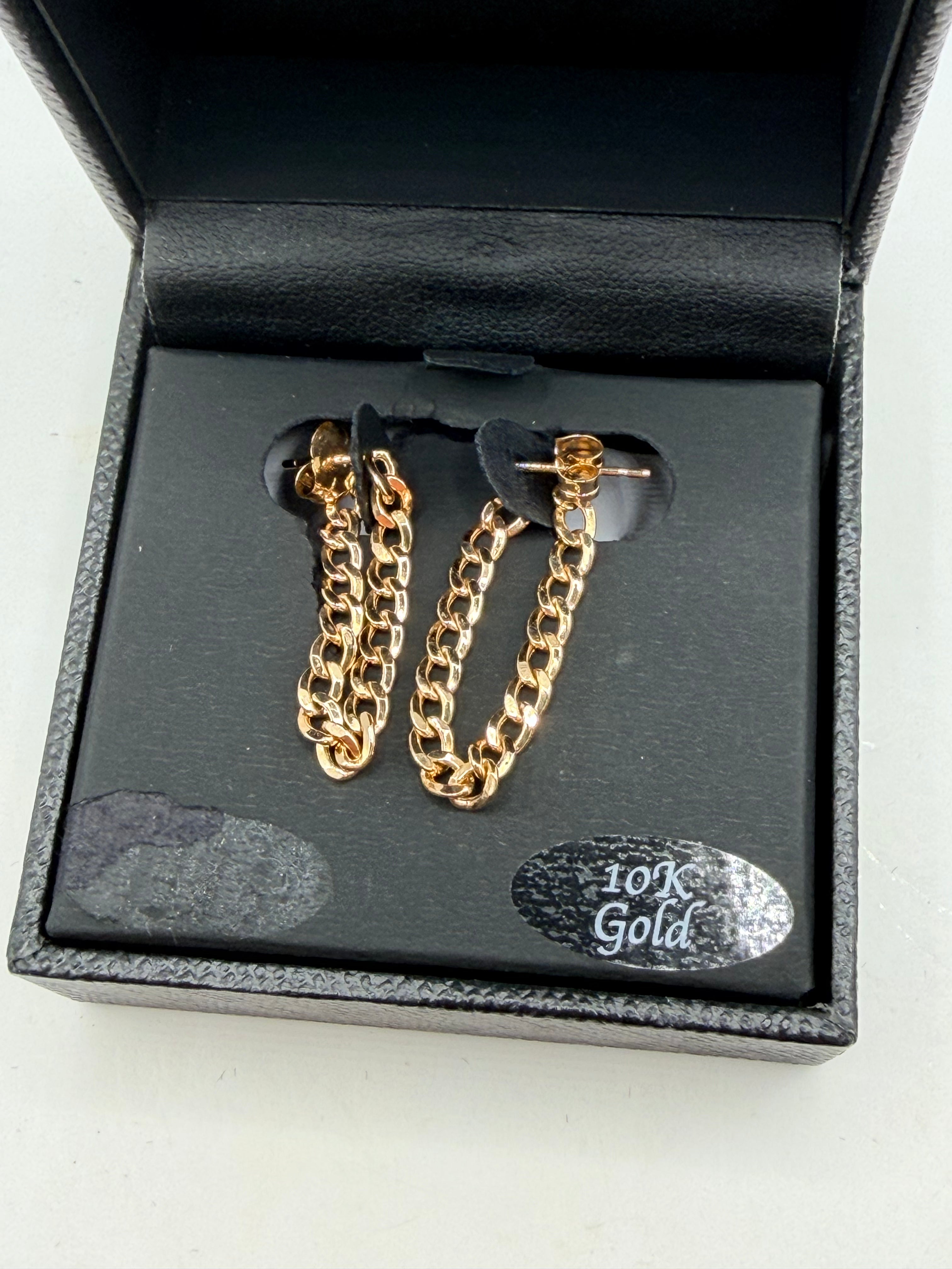 R. H. Macy & Co. 10K Gold Curb Link Chain Huggie Earrings - NIB