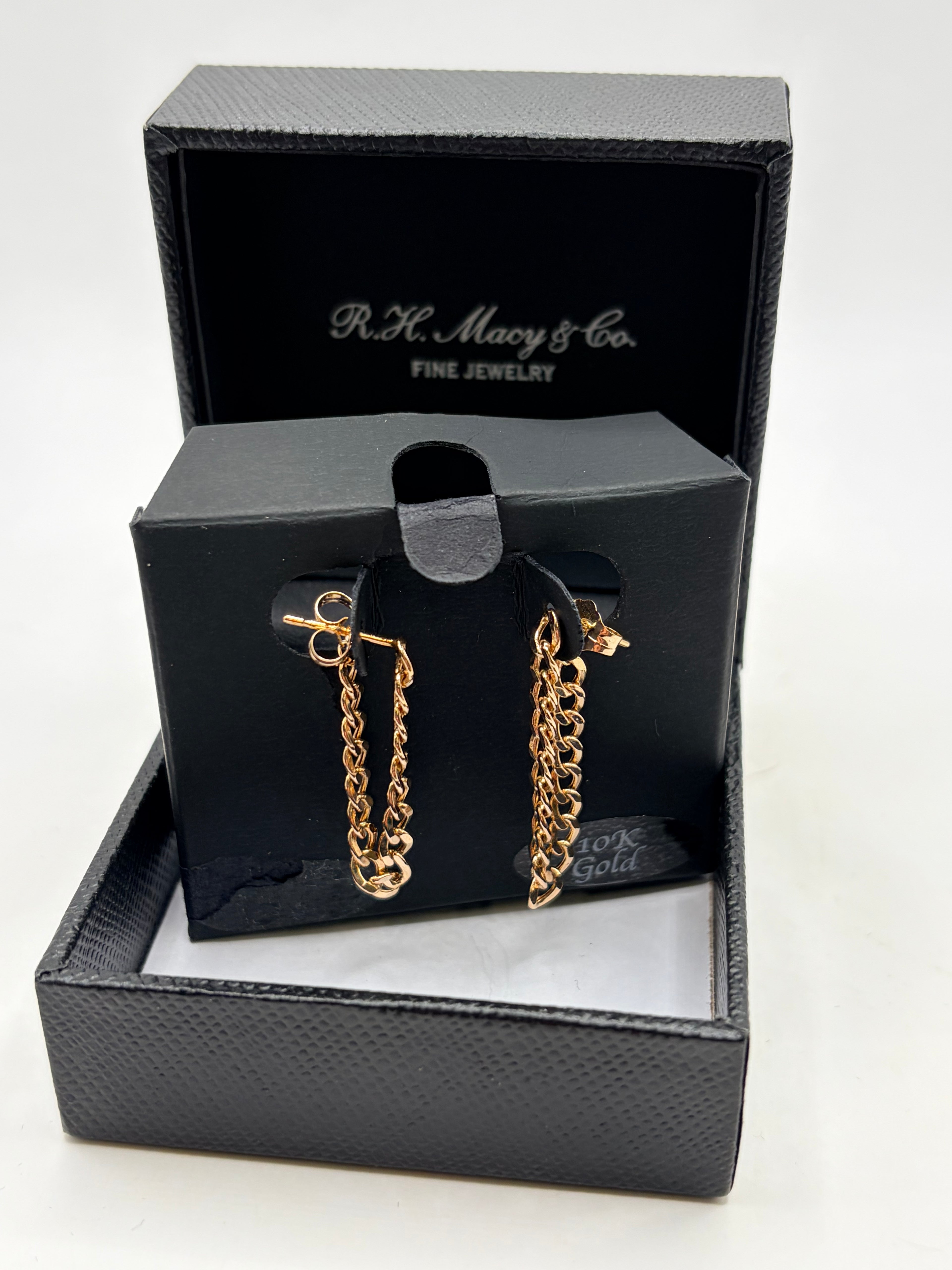 R. H. Macy & Co. 10K Gold Curb Link Chain Huggie Earrings - NIB