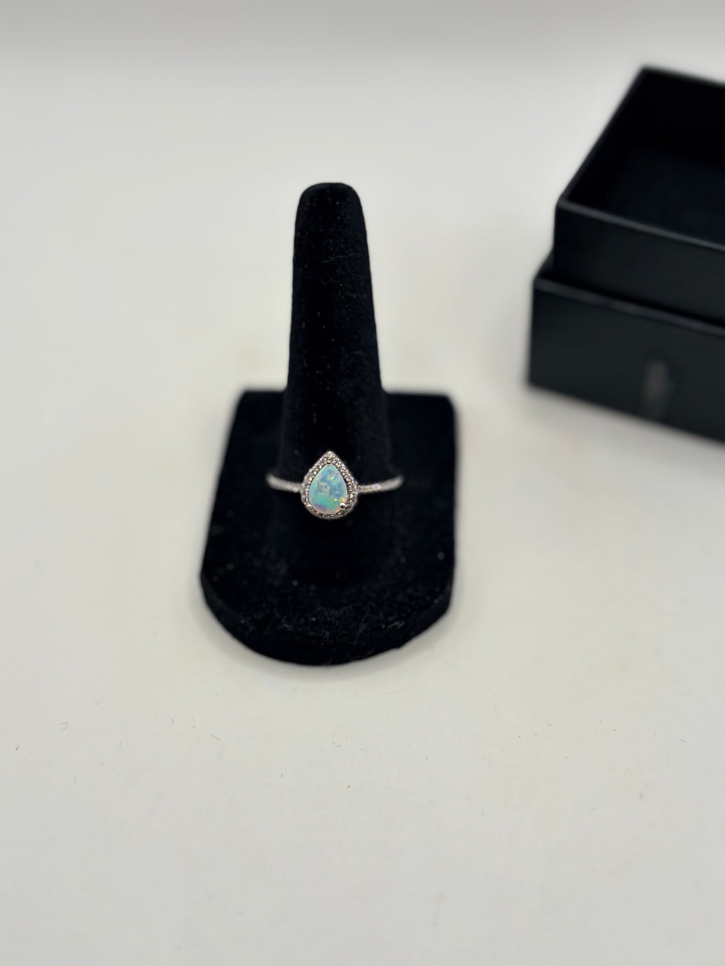 Opal Cubic Zirconia Halo Ring Silver Tone Teardrop Women