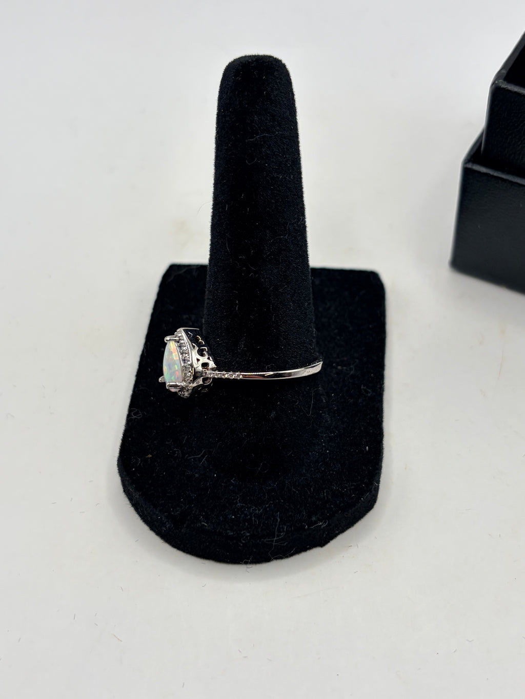 Opal Cubic Zirconia Halo Ring Silver Tone Teardrop Women