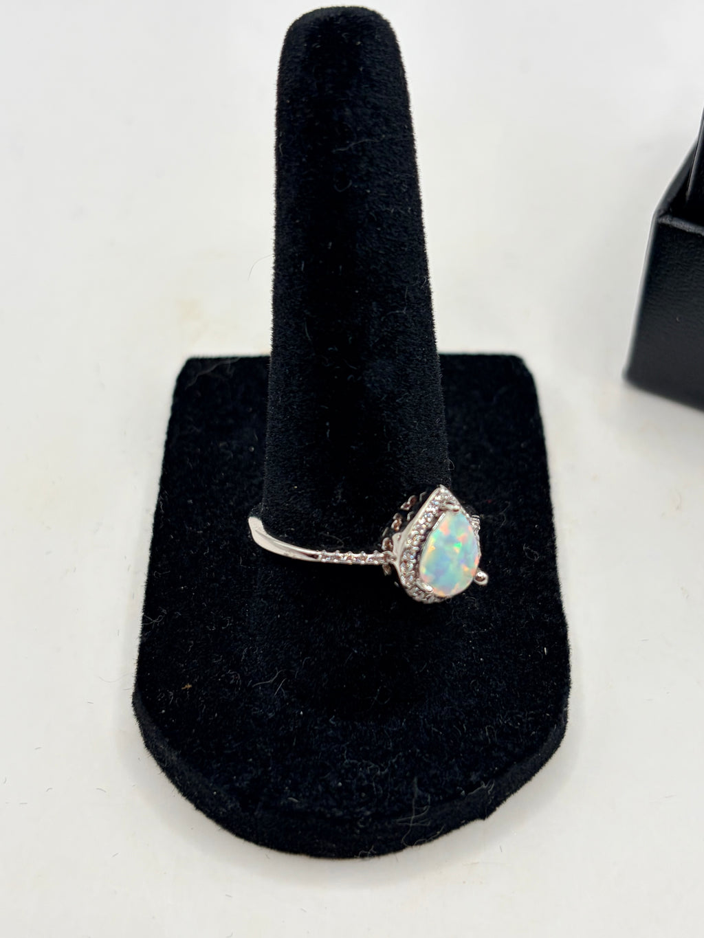 Opal Cubic Zirconia Halo Ring Silver Tone Teardrop Women