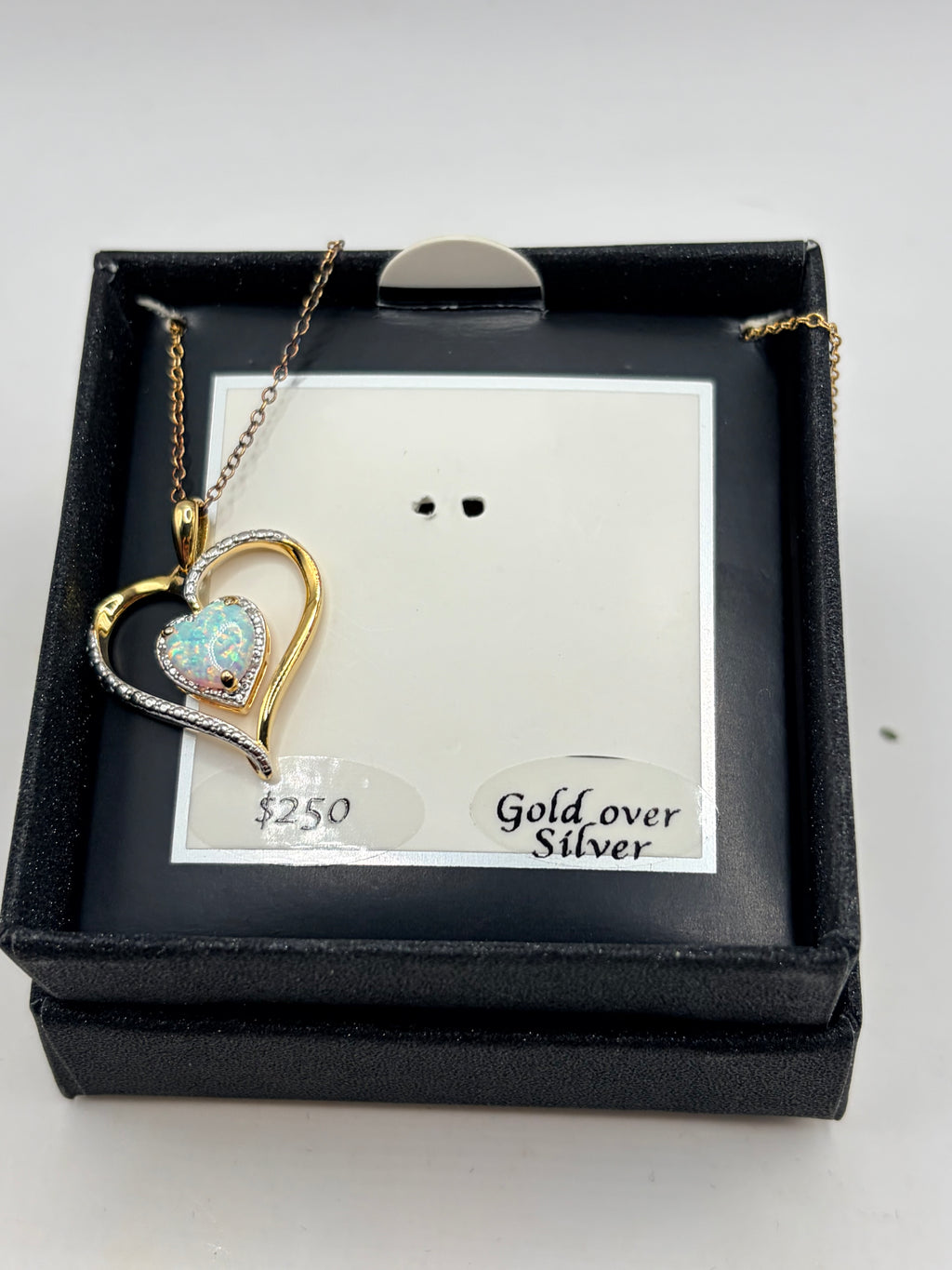 Macy's Opal & Diamond Heart 18" Pendant Necklace 14k Gold over Sterling Silver