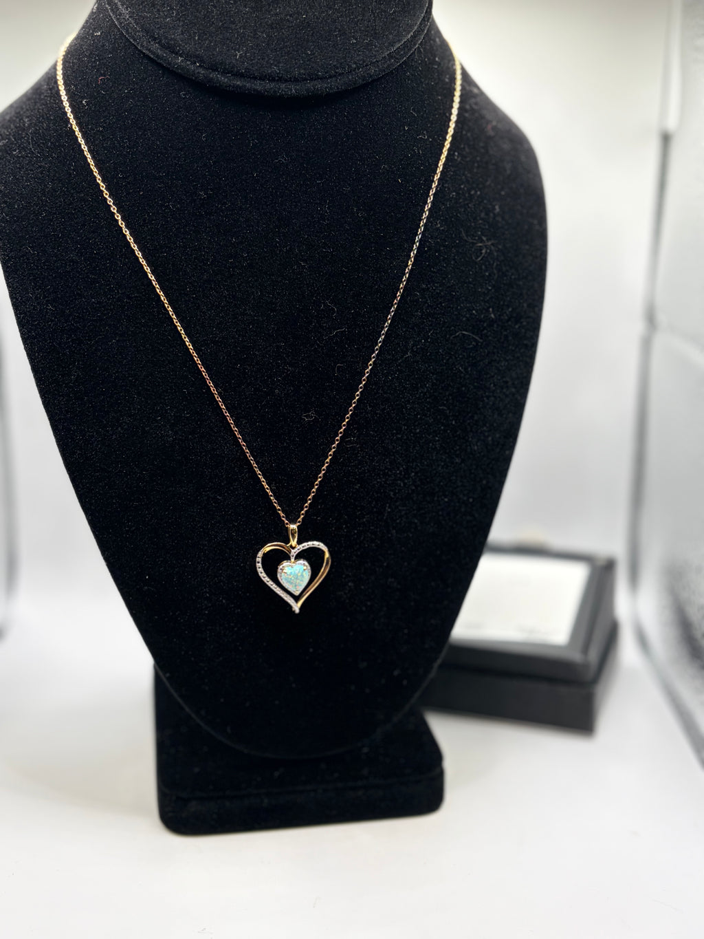 Macy's Opal & Diamond Heart 18" Pendant Necklace 14k Gold over Sterling Silver