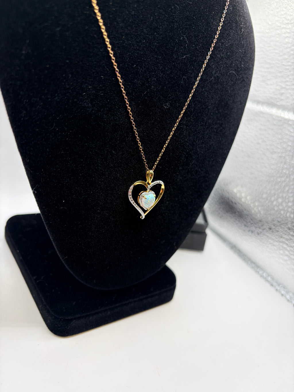 Macy's Opal & Diamond Heart 18" Pendant Necklace 14k Gold over Sterling Silver