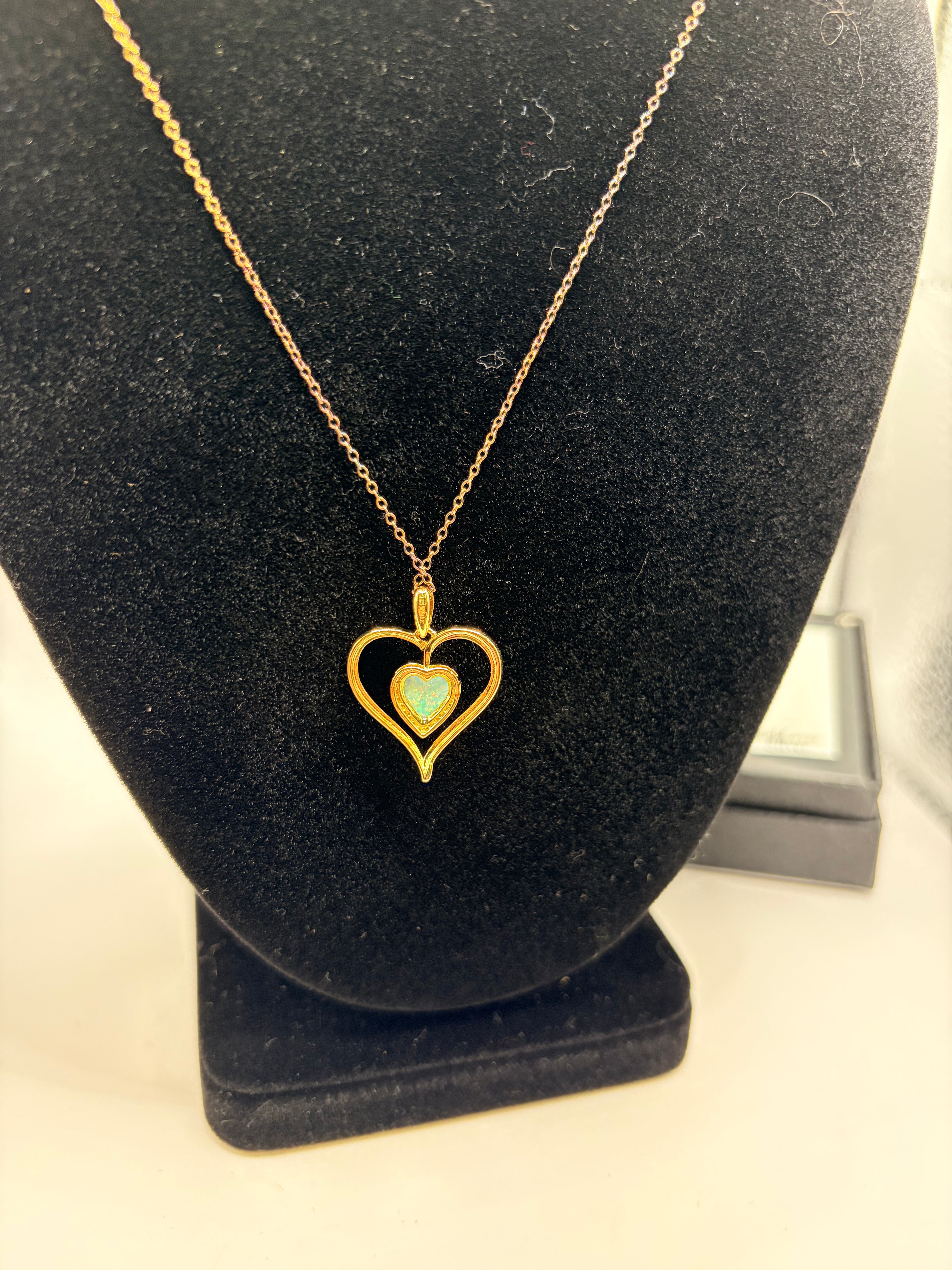 Macy's Opal & Diamond Heart 18" Pendant Necklace 14k Gold over Sterling Silver