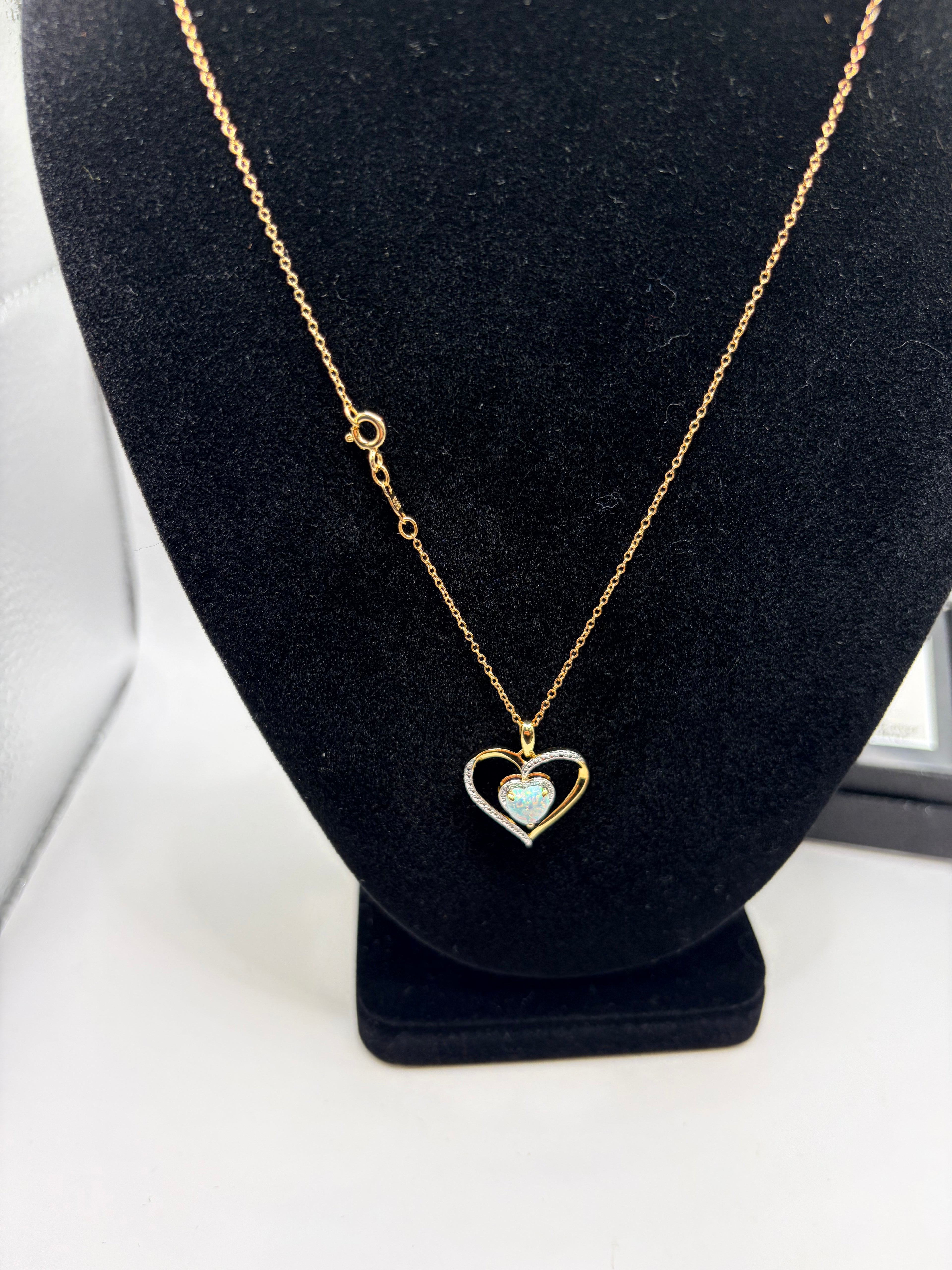 Macy's Opal & Diamond Heart 18" Pendant Necklace 14k Gold over Sterling Silver