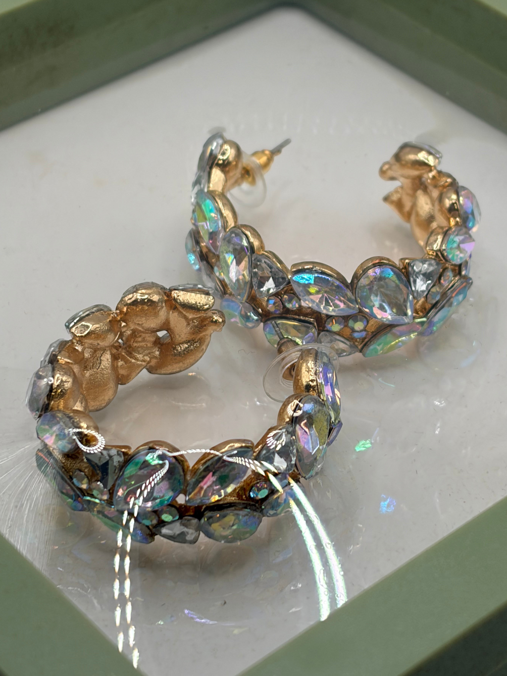CURATED by Kira gold-plated hoop earrings featuring iridescent stones and push-back closures