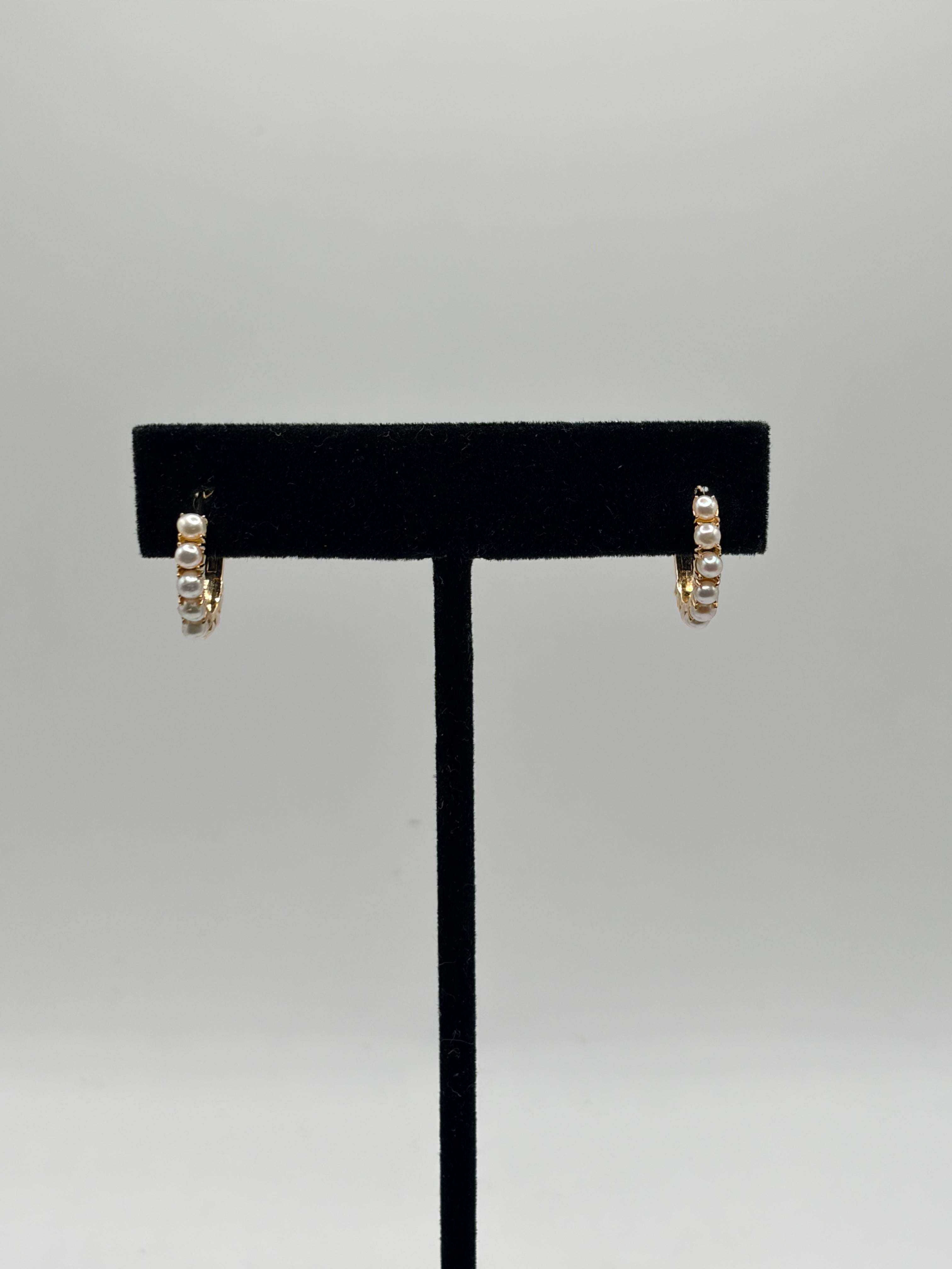 R.H. Macy's Pearl 1/2" Hoop Earrings in 14k Gold Over Sterling Silver - NIB