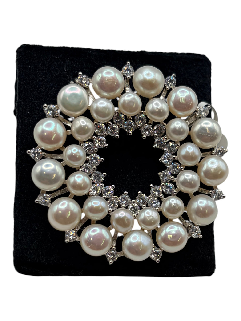 CURATED by Kira sterling silver brooch featuring cultured freshwater pearls and cubic zirconia in a circular design