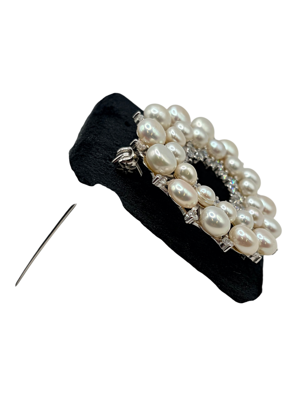 CURATED by Kira sterling silver brooch featuring cultured freshwater pearls and cubic zirconia, convertible to pendant