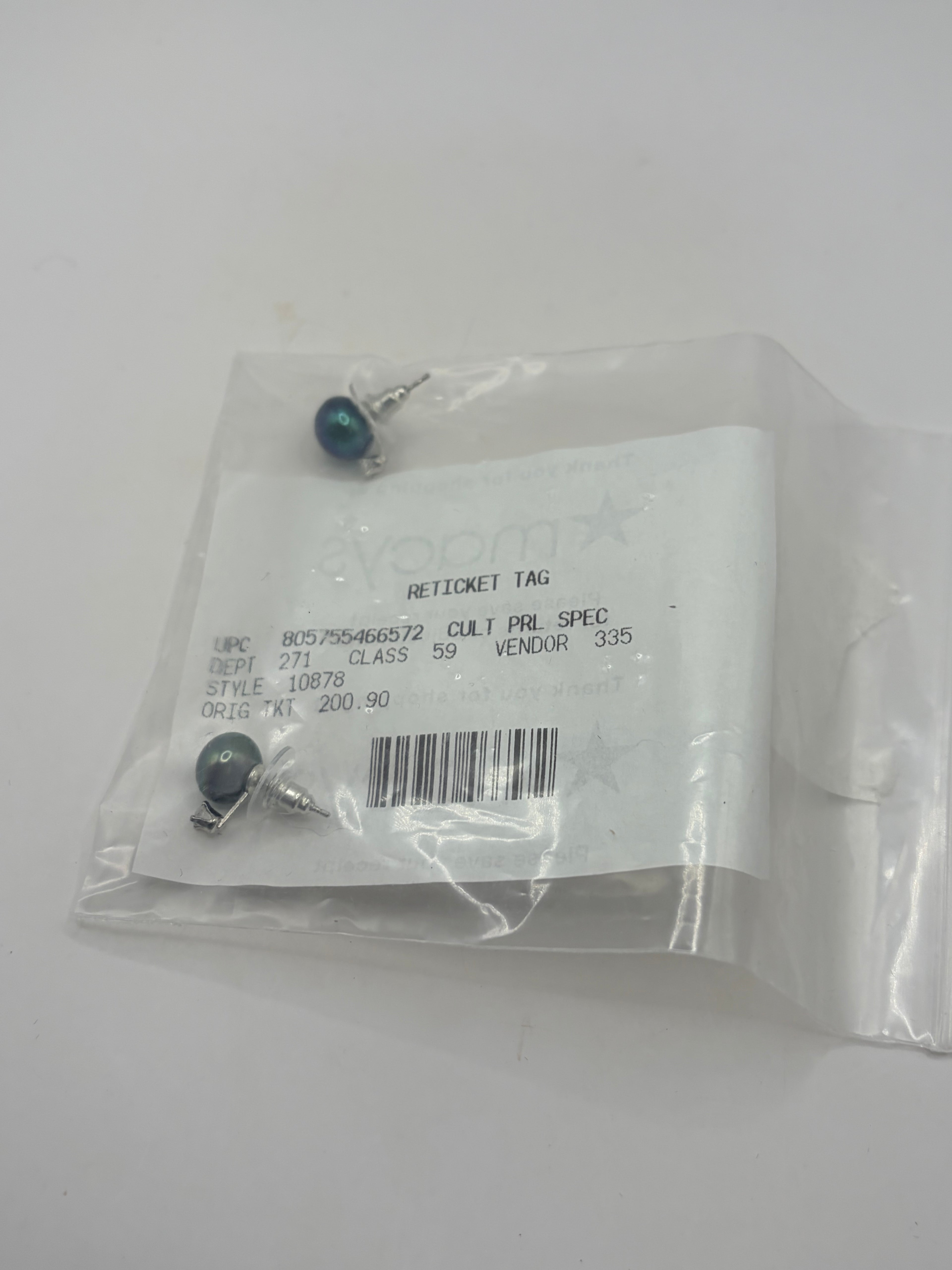 Macy's Black Peacock Cultured Pearl Diamond Accent Stud Earrings - New