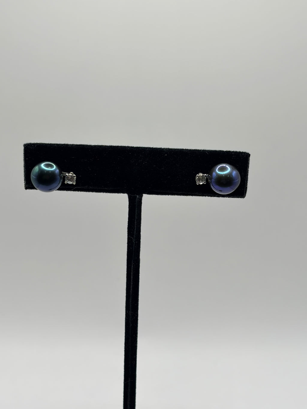 Macy's Black Peacock Cultured Pearl Diamond Accent Stud Earrings - New