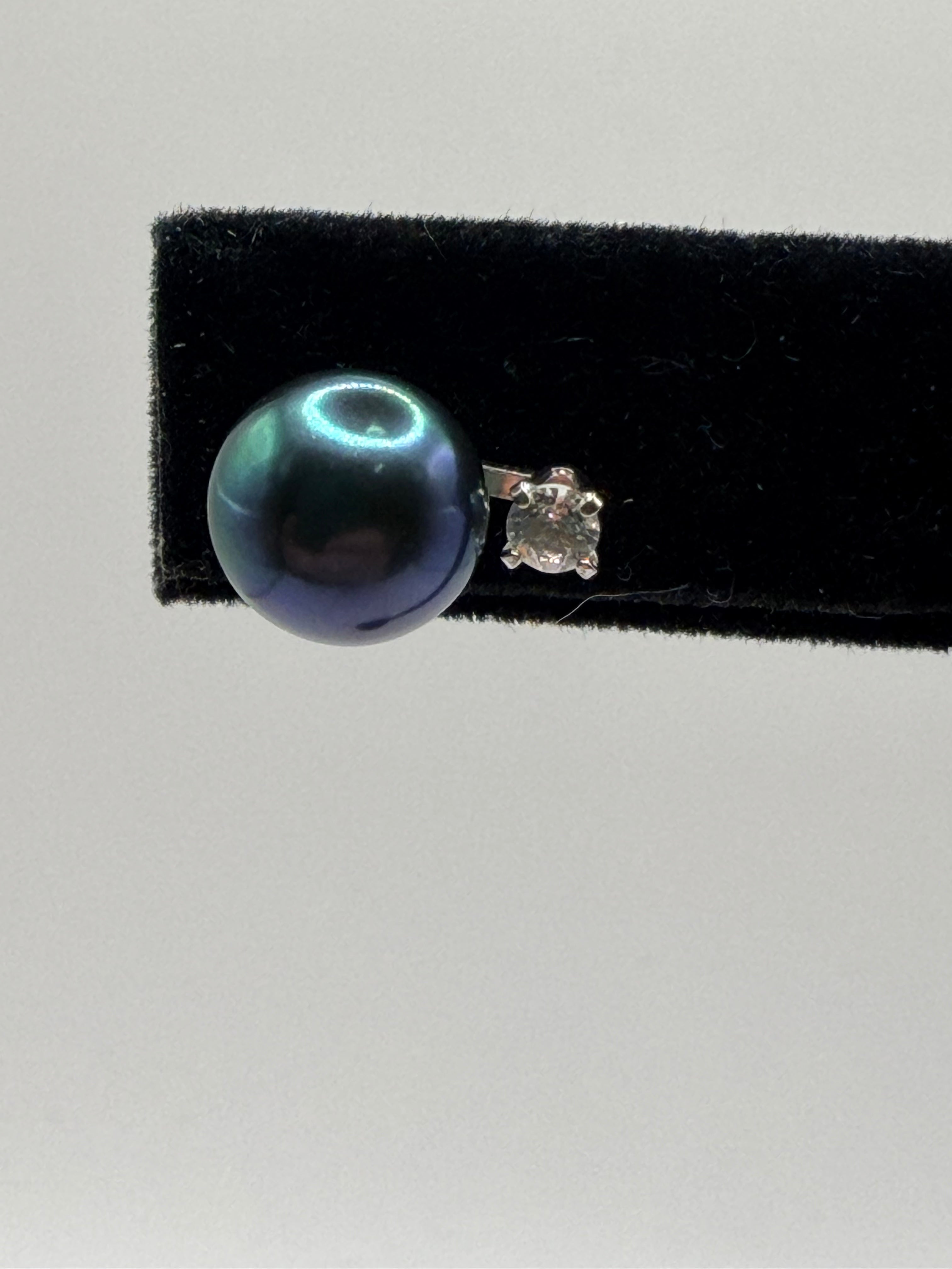 Macy's Black Peacock Cultured Pearl Diamond Accent Stud Earrings - New