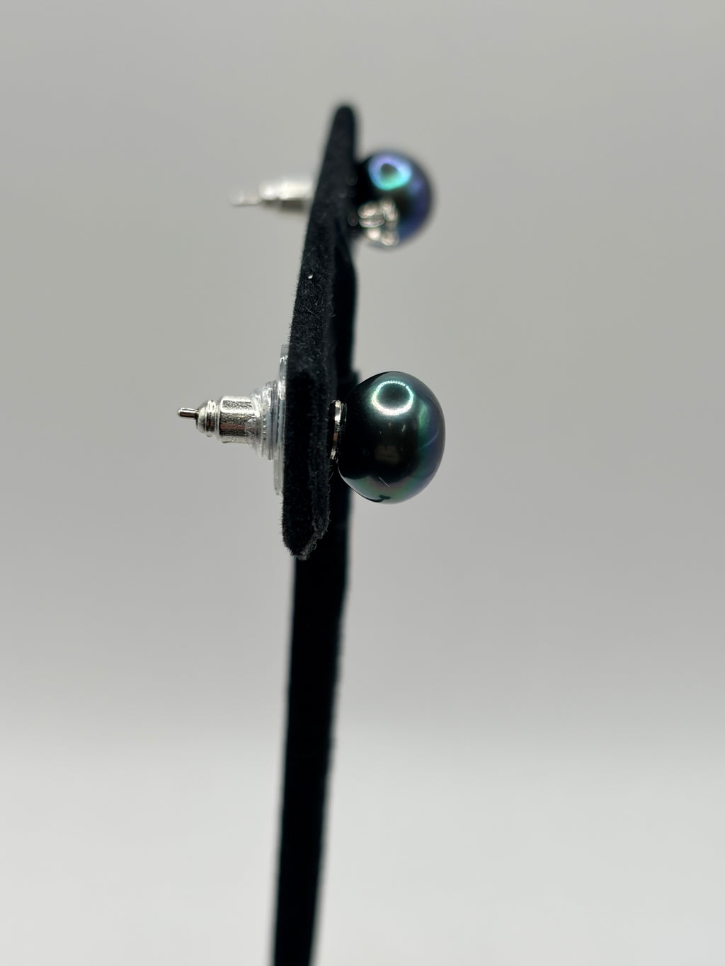 Macy's Black Peacock Cultured Pearl Diamond Accent Stud Earrings - New