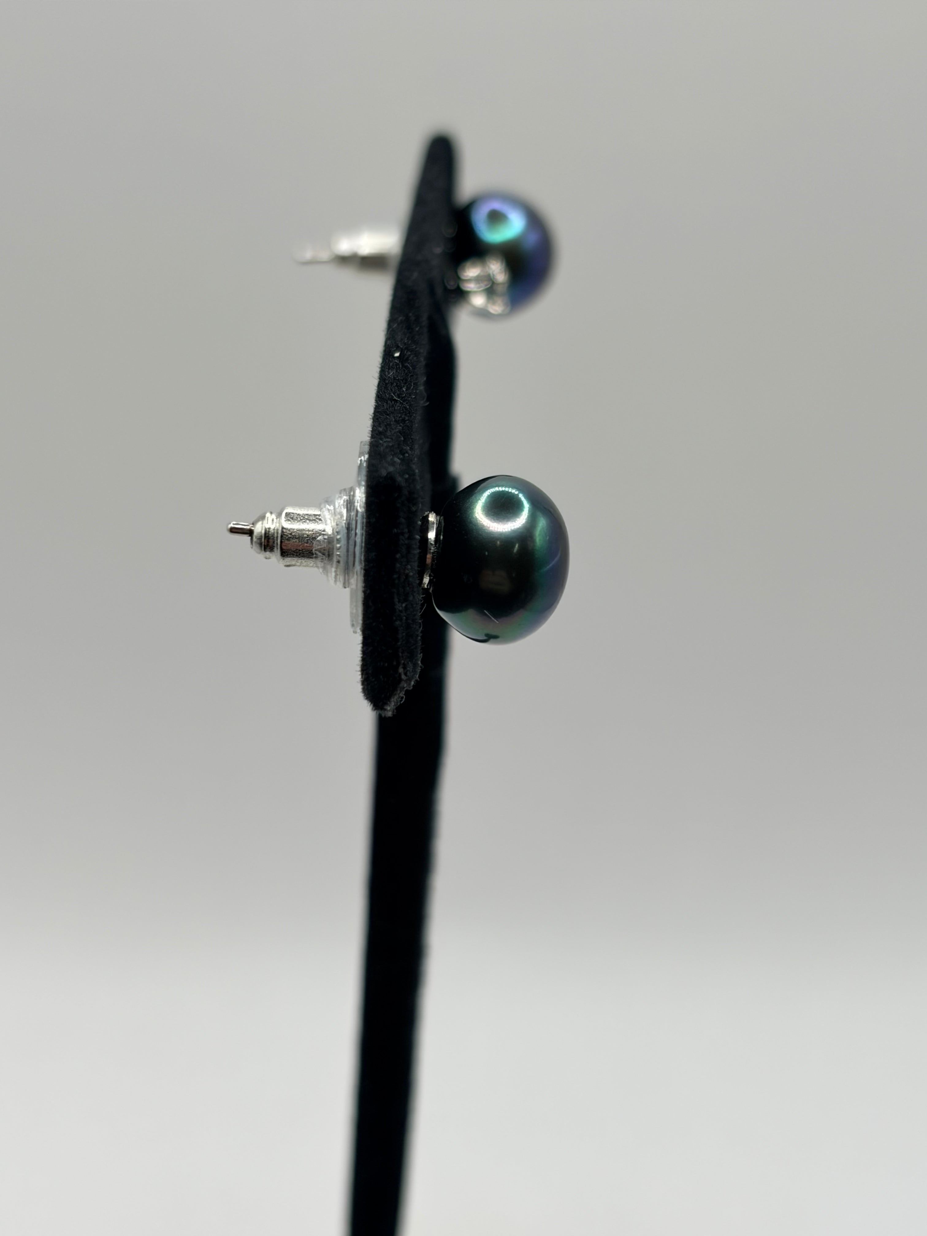 Macy's Black Peacock Cultured Pearl Diamond Accent Stud Earrings - New