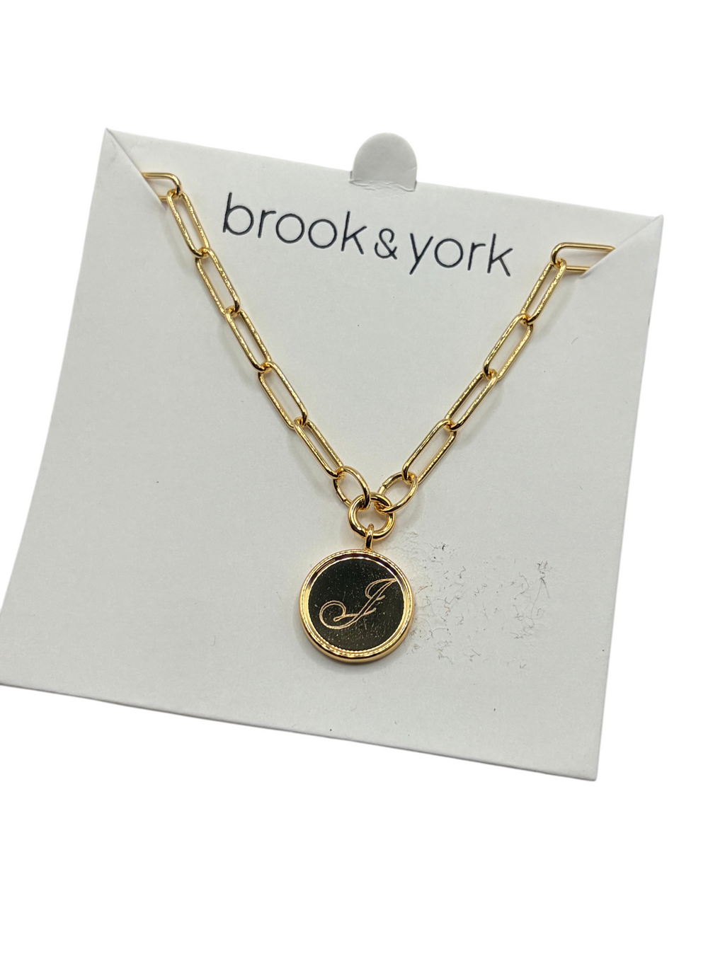 CURATED by Kira brook & york Callie initial J pendant necklace in 14K gold plated brass on display card